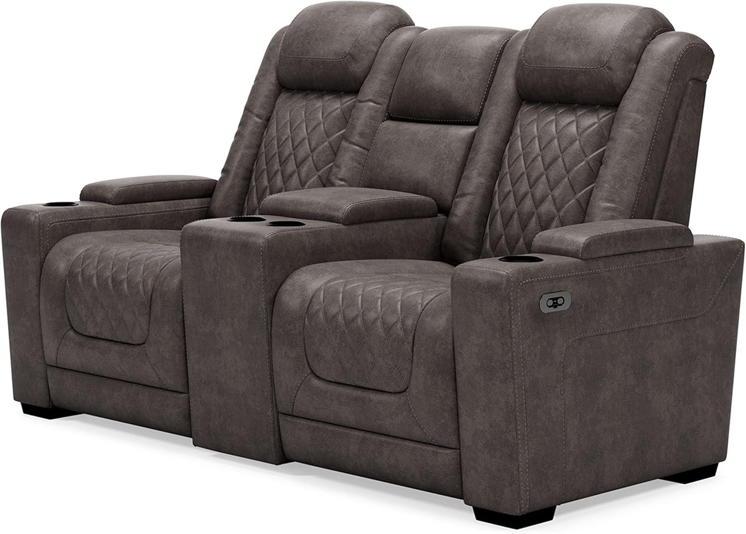 Gray Faux Leather Power Reclining Loveseat with Cup Holder