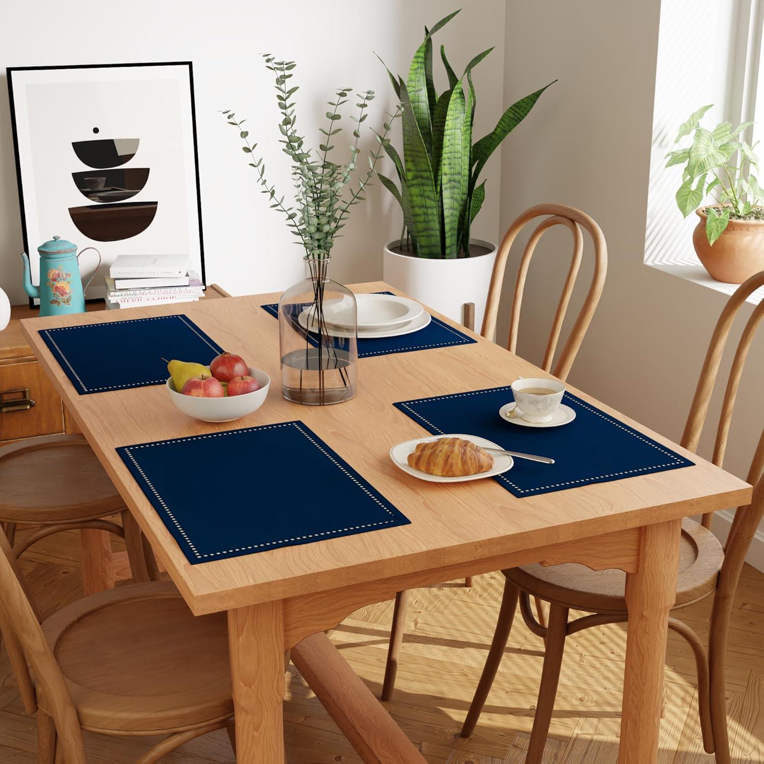 Navy Blue Hemstitched Polyester Fall Placemats Set of 4