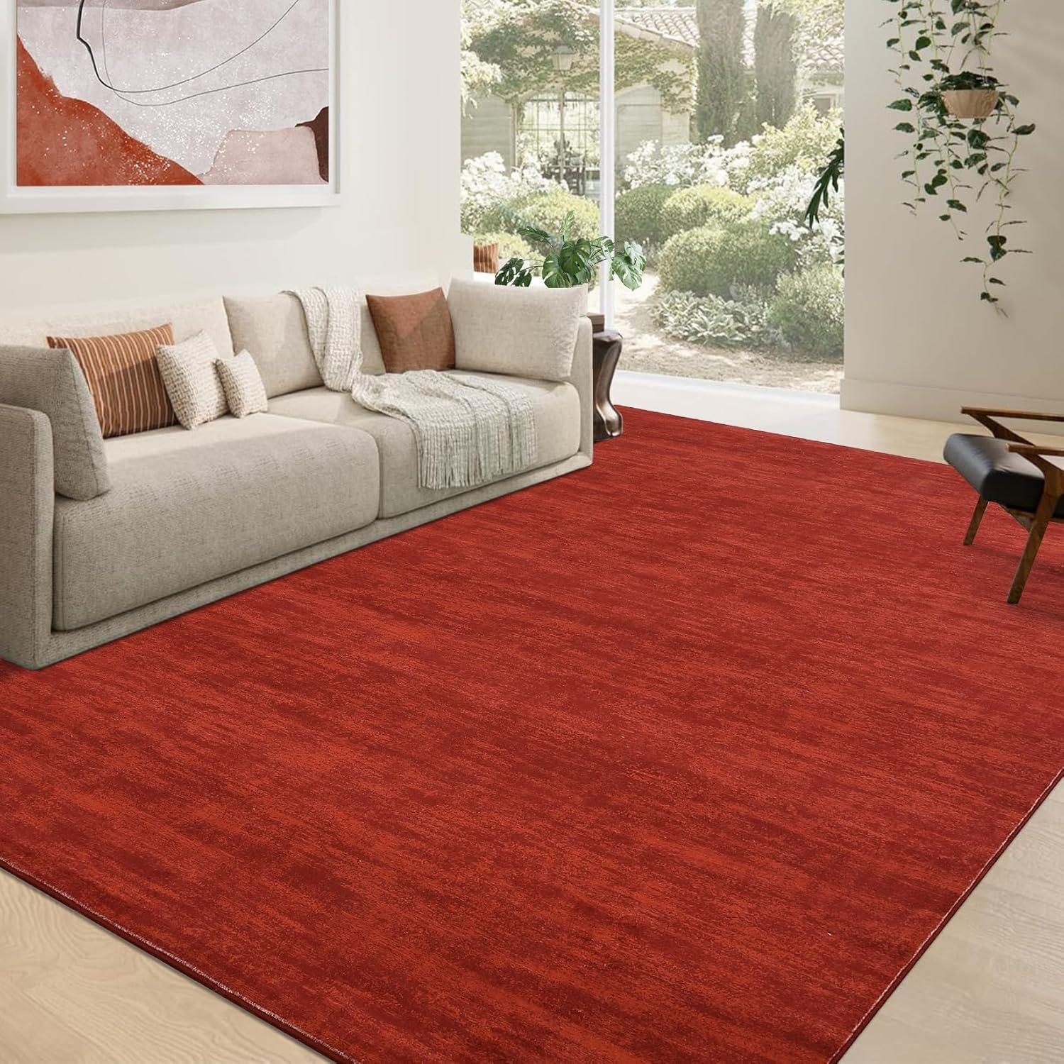 Garvee 9' x 12' Large Machine Washable Area Rug Modern Solid Rug Non-Slip Low-Pile Contemporary Indoor Area Rug for Home Office Bedroom, Red