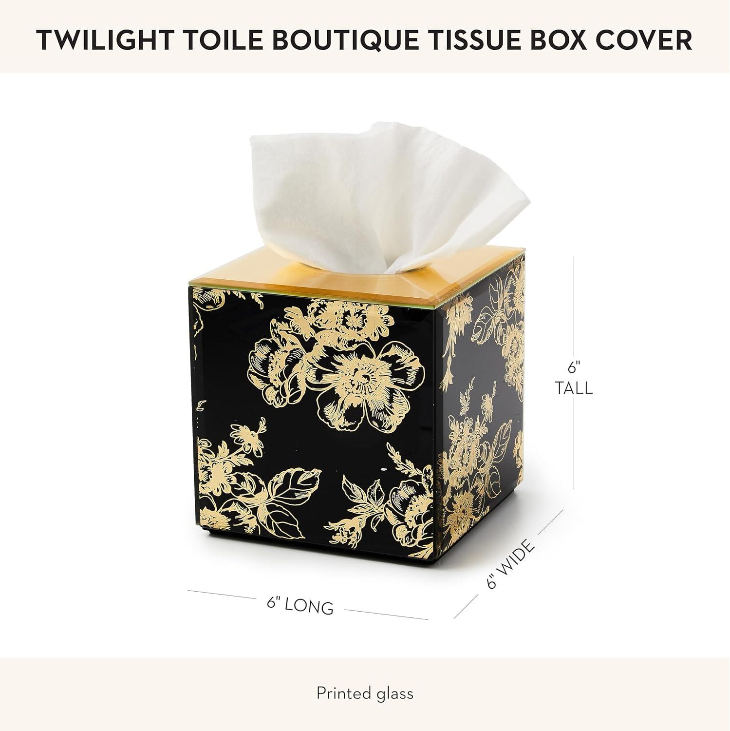 Black and Gold Floral Glass Tissue Box Cover