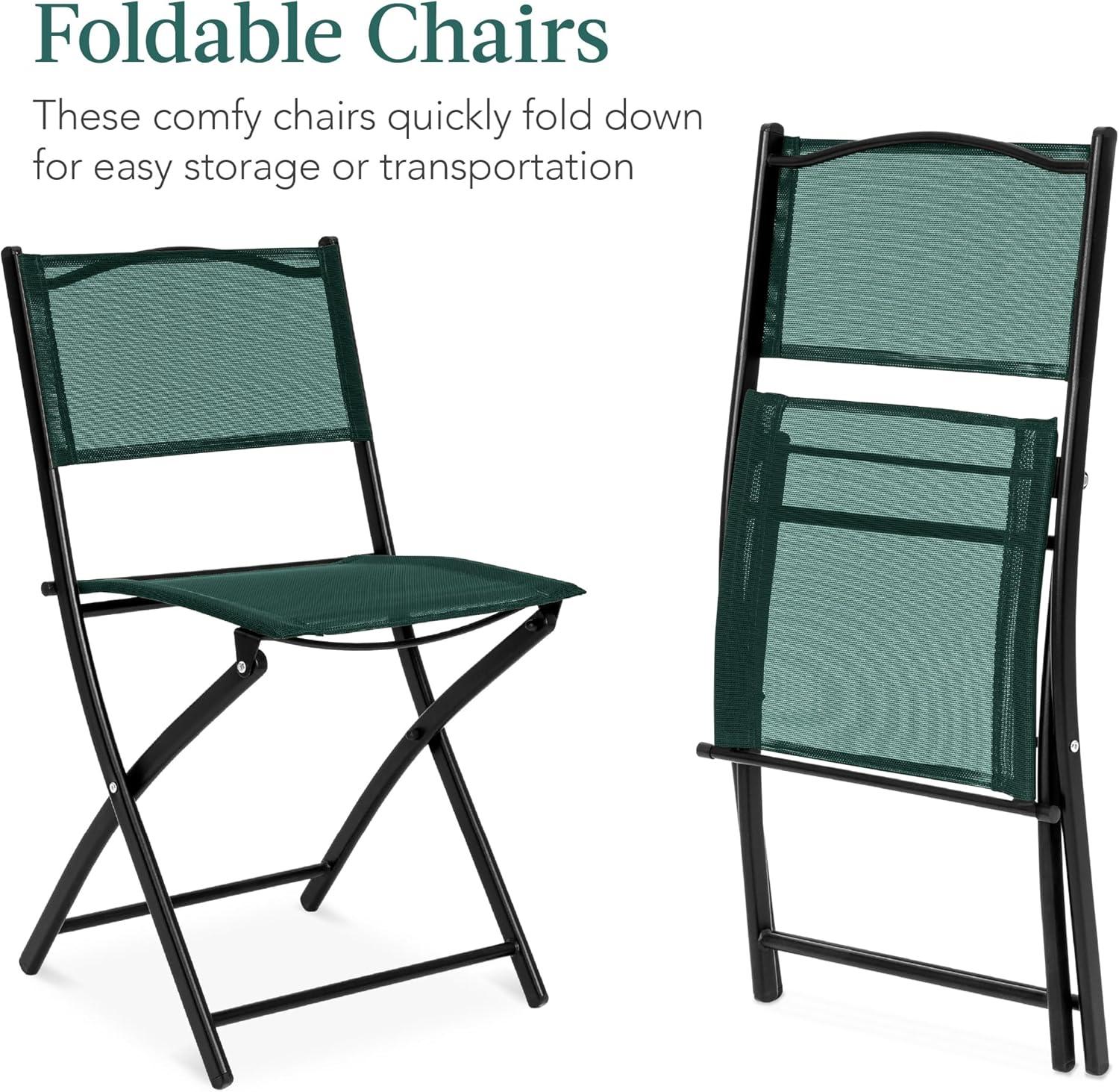 Best Choice Products 3-Piece Patio Bistro Dining Furniture Set w/ Glass Tabletop, Folding Chairs - Dark Green