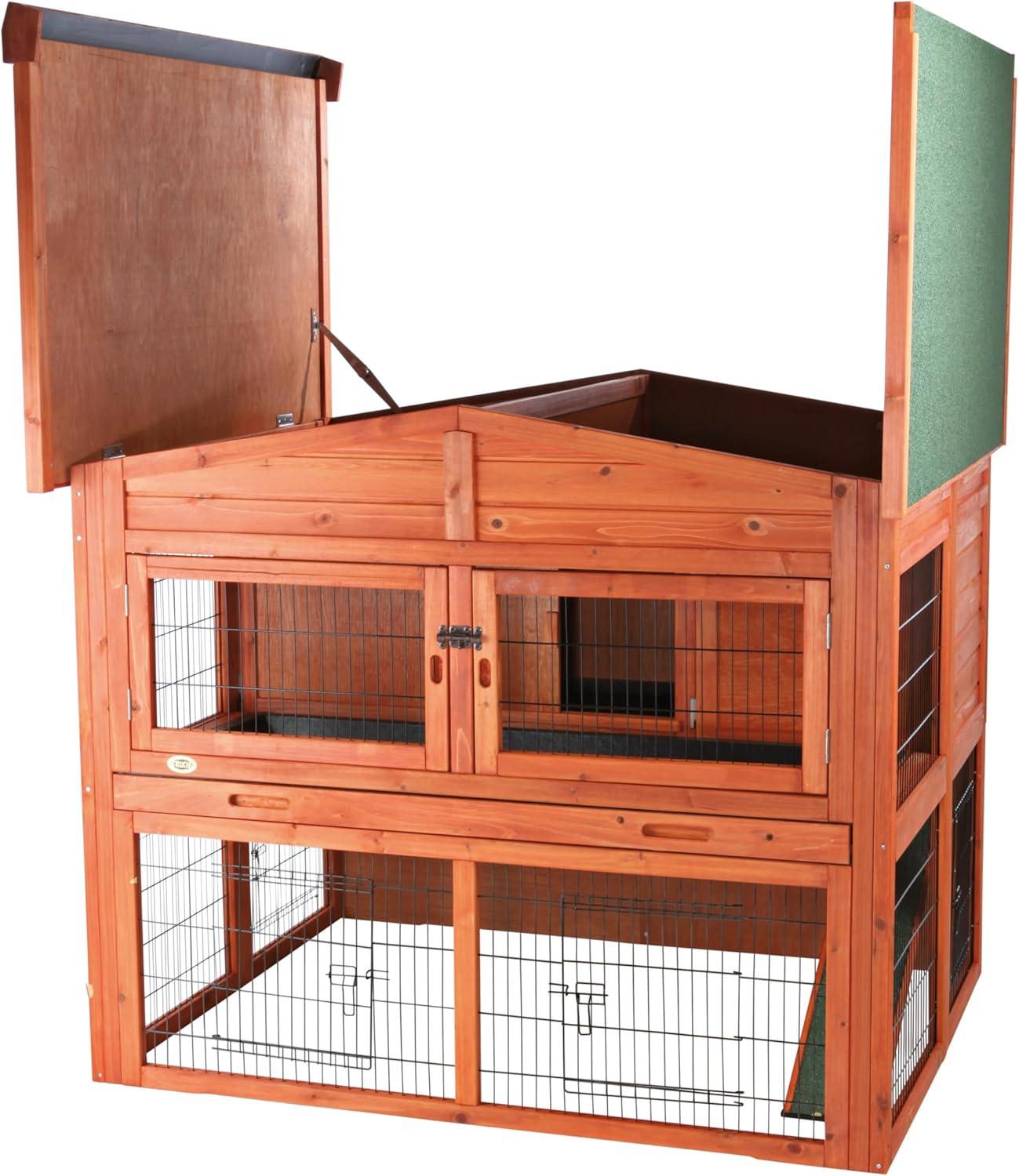 TRIXIE Deluxe 2-Story Rabbit Hutch with Run, Attic Storage Ramp, Ideal for Rabbits Guinea Pigs