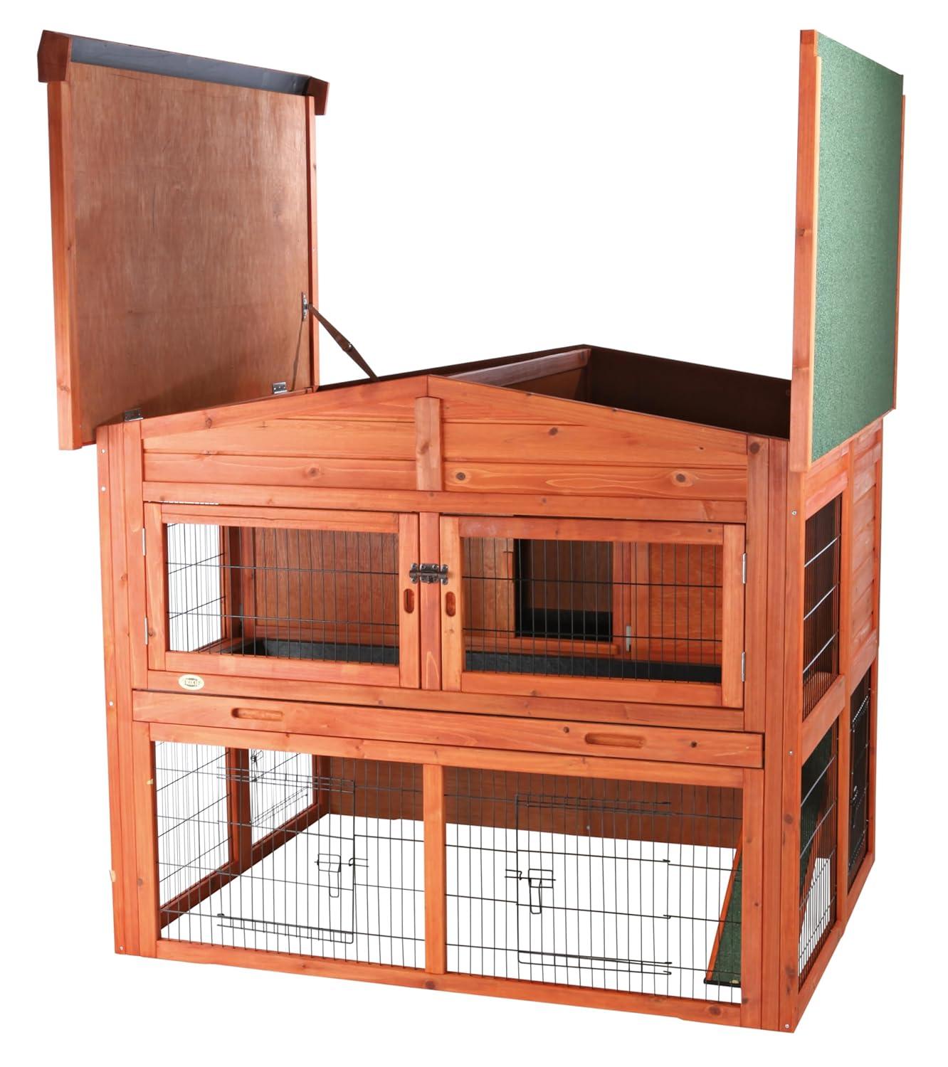 TRIXIE Deluxe 2-Story Rabbit Hutch with Run, Attic Storage Ramp, Ideal for Rabbits Guinea Pigs