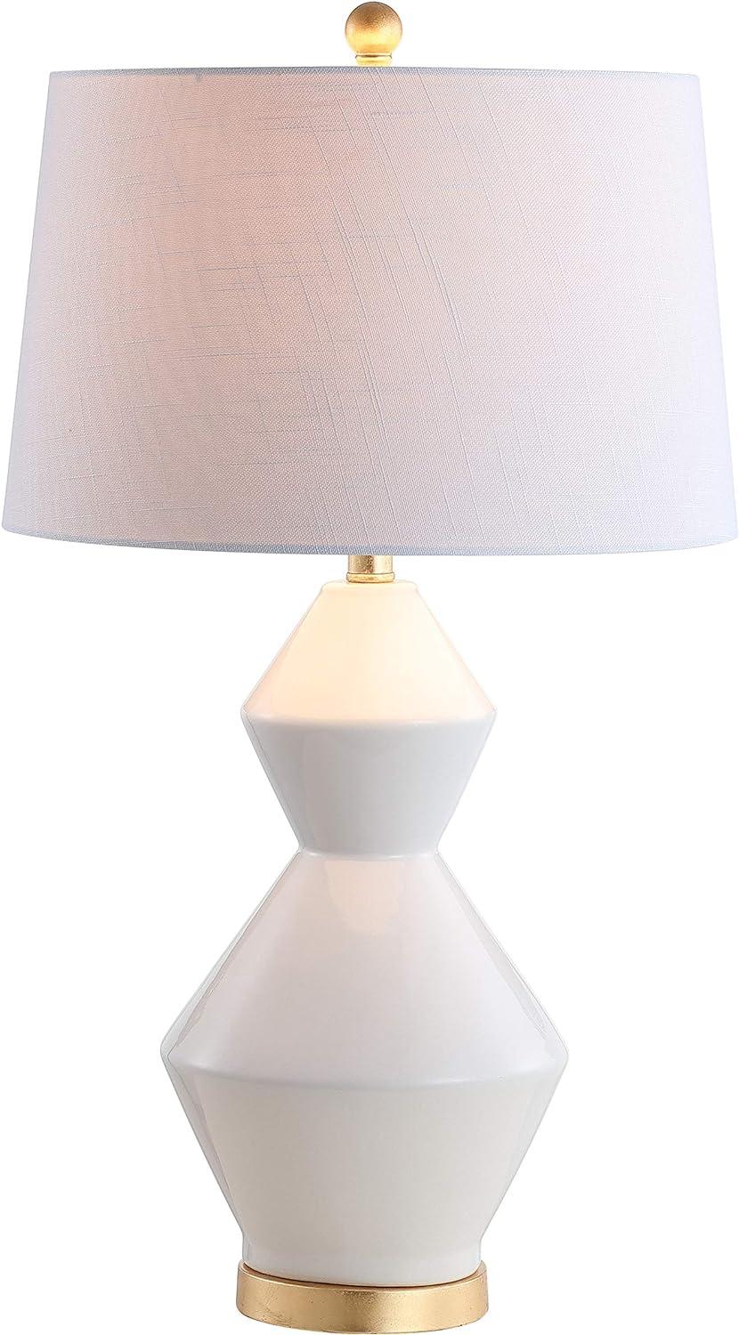 White and Gold Geometric Ceramic LED Table Lamp