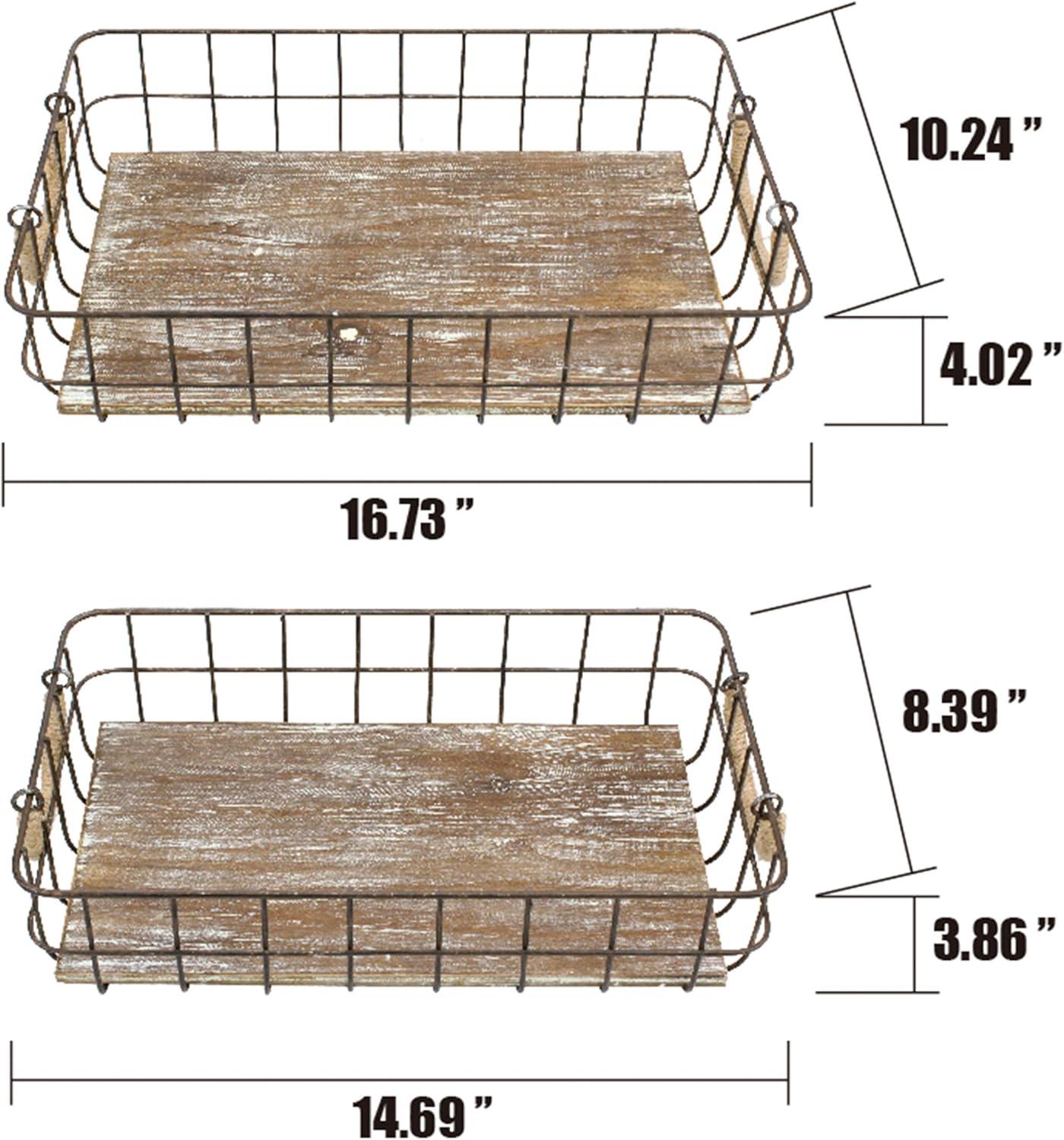 Rustic Woodgrain and Distressed Metal Rectangular Basket Duo