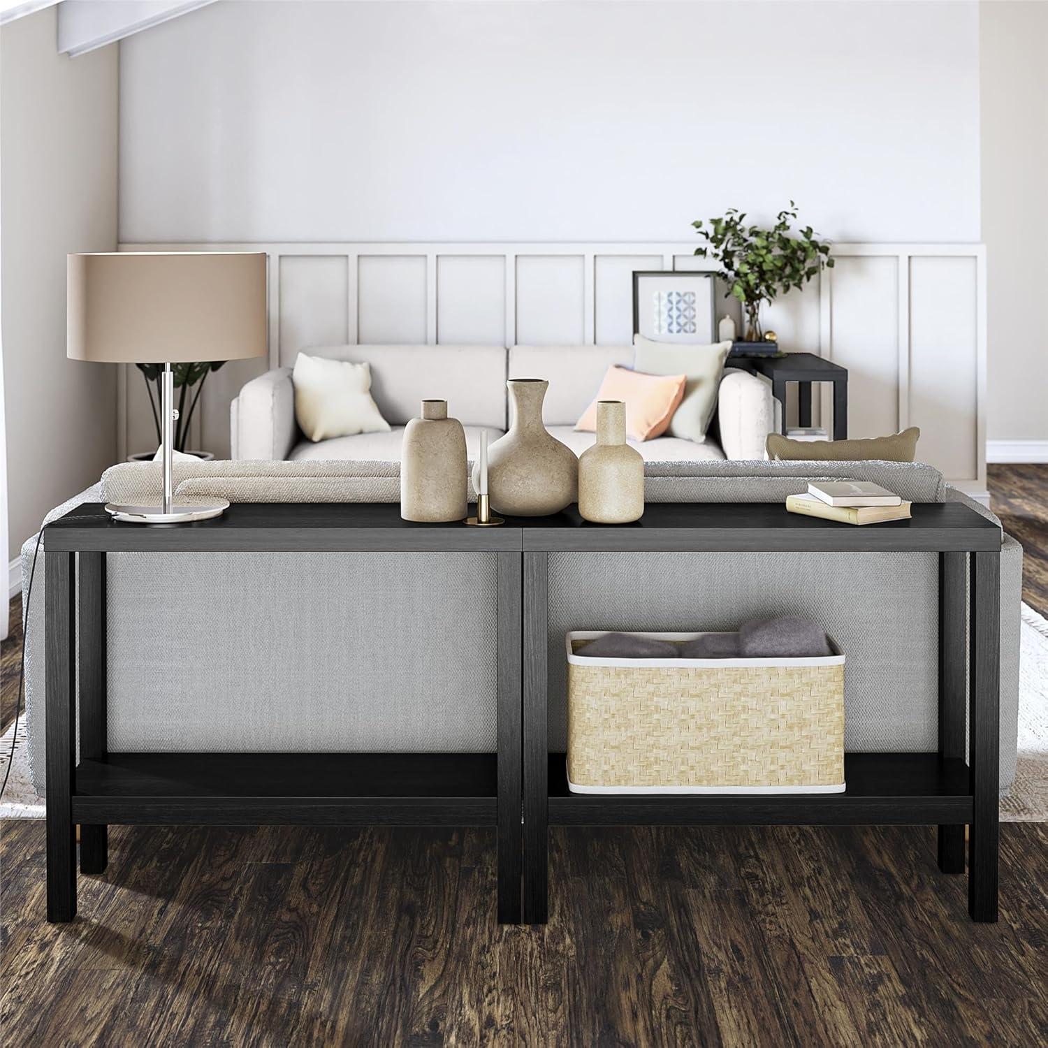 Black MDF Rectangular Sofa Accent Tables with Storage