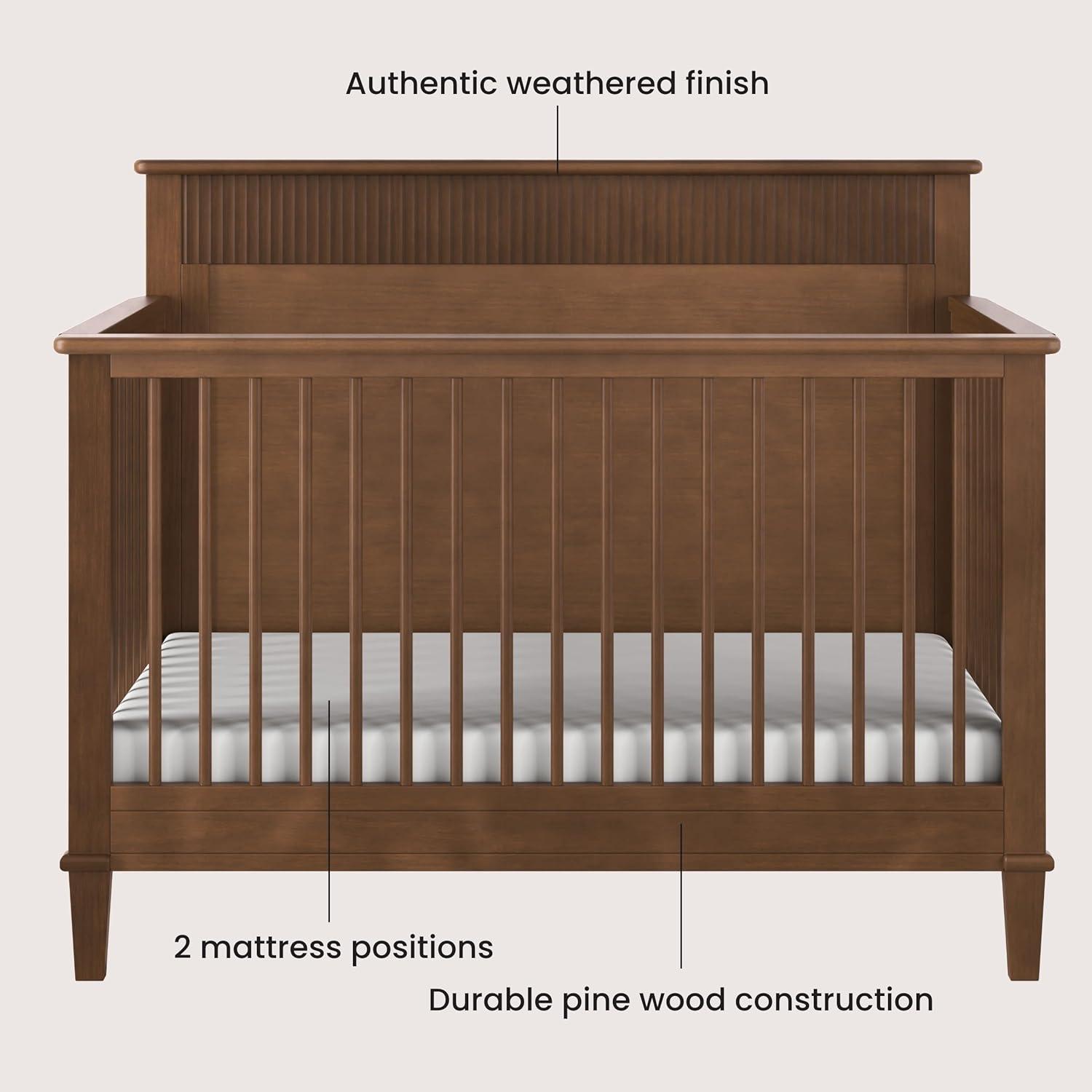 Child Craft Forte Flat-Top 4-in-1 Convertible Crib, Converts from Baby Crib to Toddler Bed and Full-Size Bed, 3 Adjustable Mattress Positions, Non-Toxic, Baby Safe Finish (Gingerbread Brown)