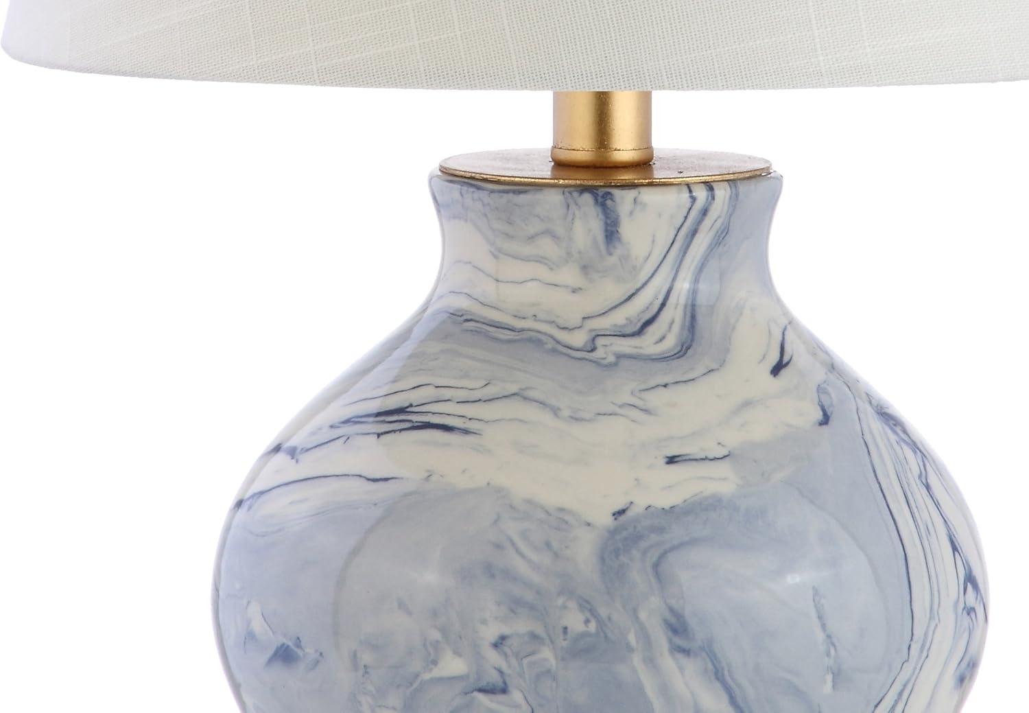 Classic 20.5" Blue and White Marbleized Ceramic Table Lamp