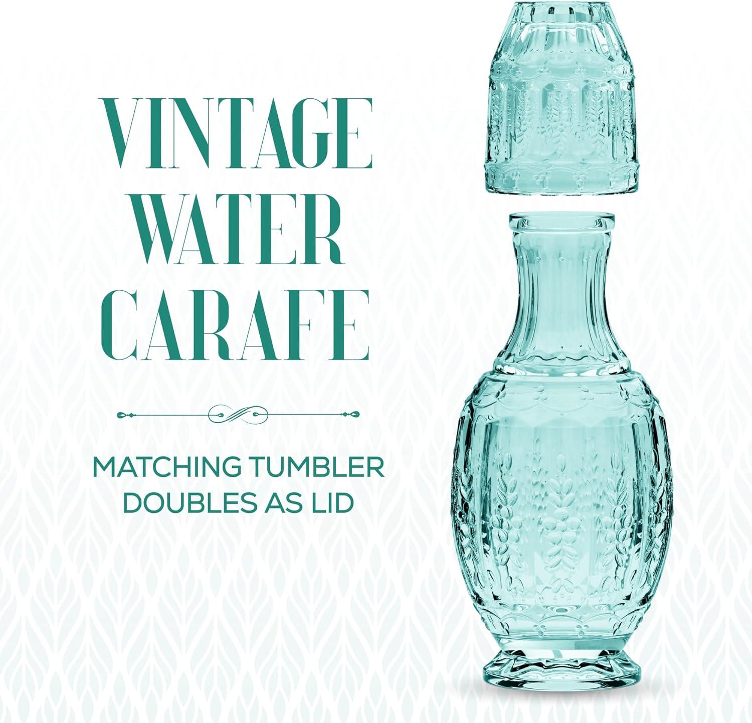 Elle Décor Vintage Night Bedside 33 oz. Water Carafe With Tumbler, 2-Piece Set,Green