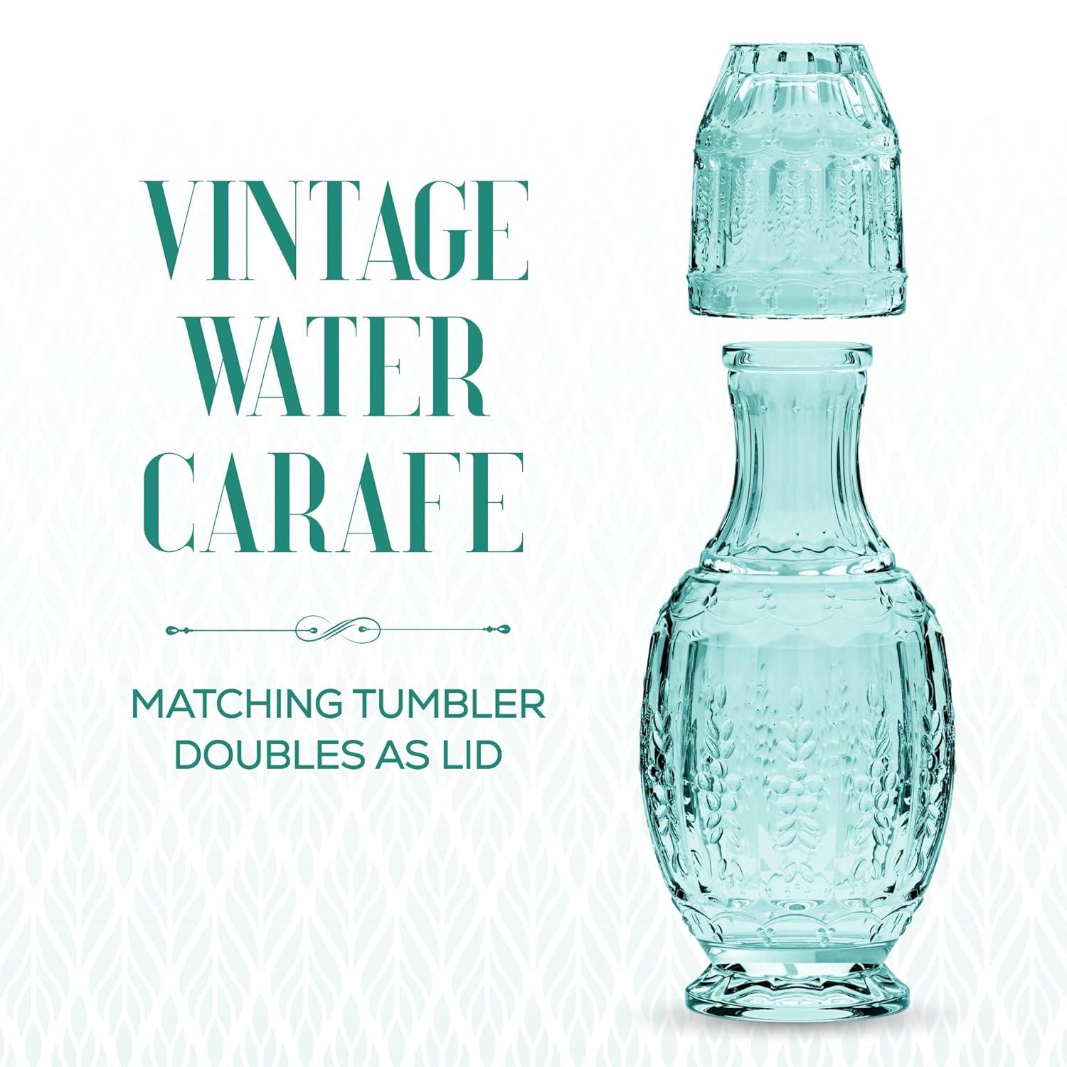 Elle Décor Vintage Night Bedside 33 oz. Water Carafe With Tumbler, 2-Piece Set,Green