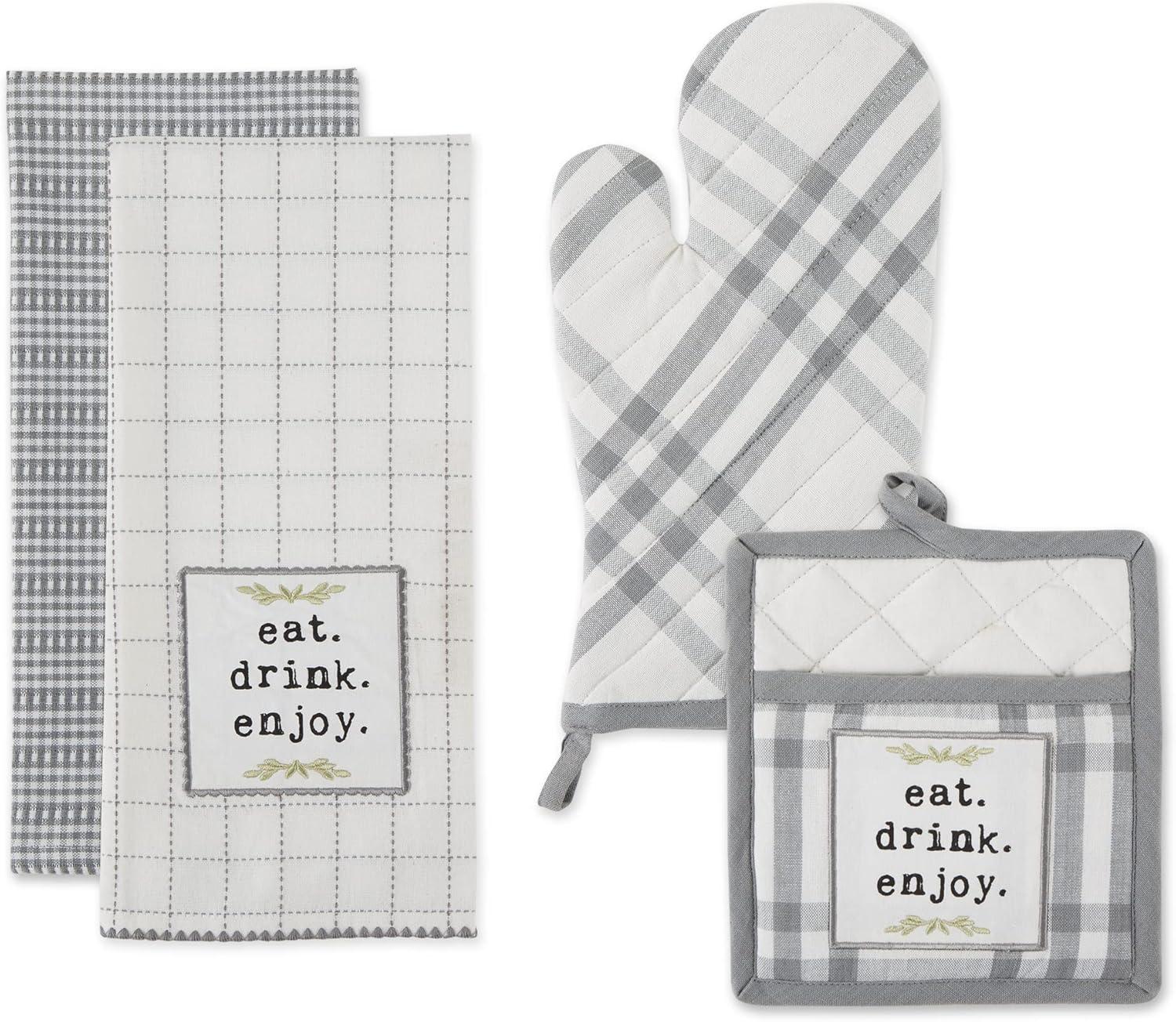 Gray and White Farmhouse Kitchen Towel and Mitt Set