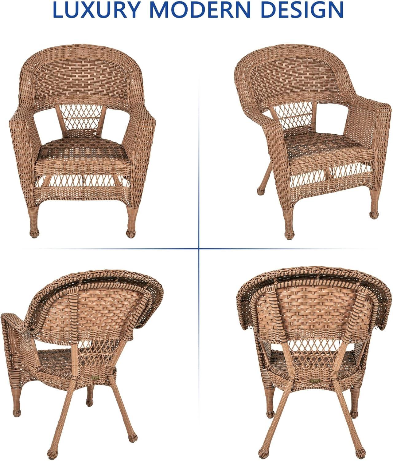 Jeco Wicker Chair in Espresso with Black Cushion (Set of 2)