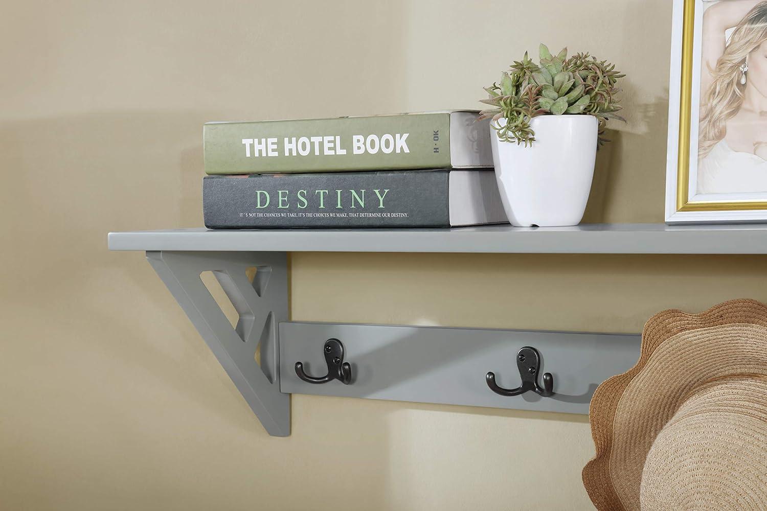 Gray Wood and Metal Coat Hook Shelf with Double Hooks