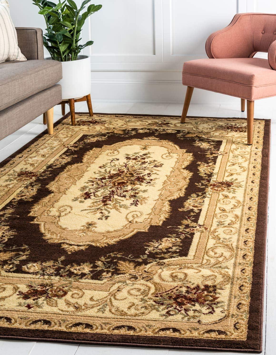 Versailles Brown and Cream Medallion Synthetic Rug