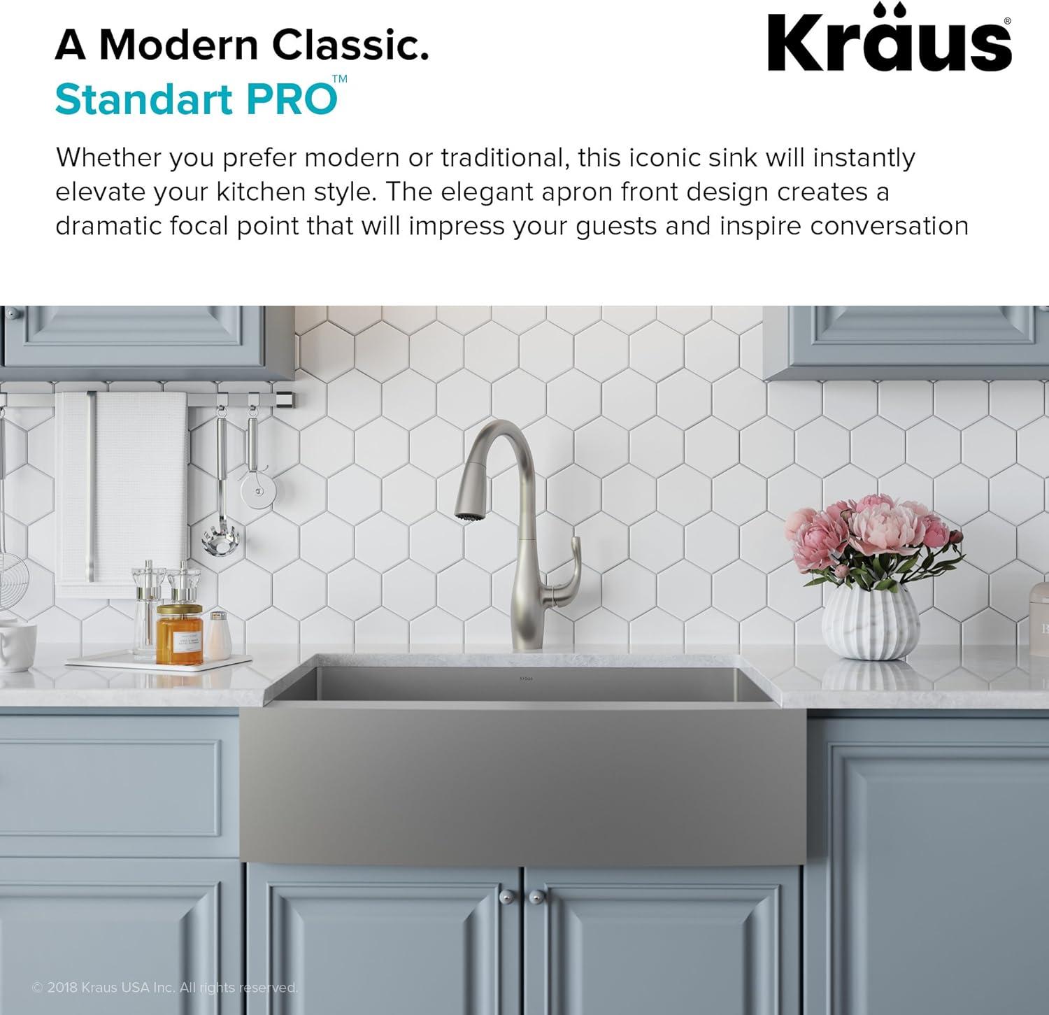 KRAUS Standart PRO™ 33-in Single Bowl Farmhouse Kitchen Sink with WasteGuard™ Garbage Disposal