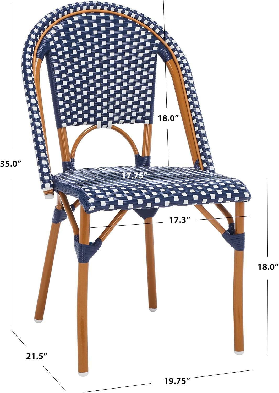 Navy and White Faux Wicker California Outdoor Side Chair, Set of 2