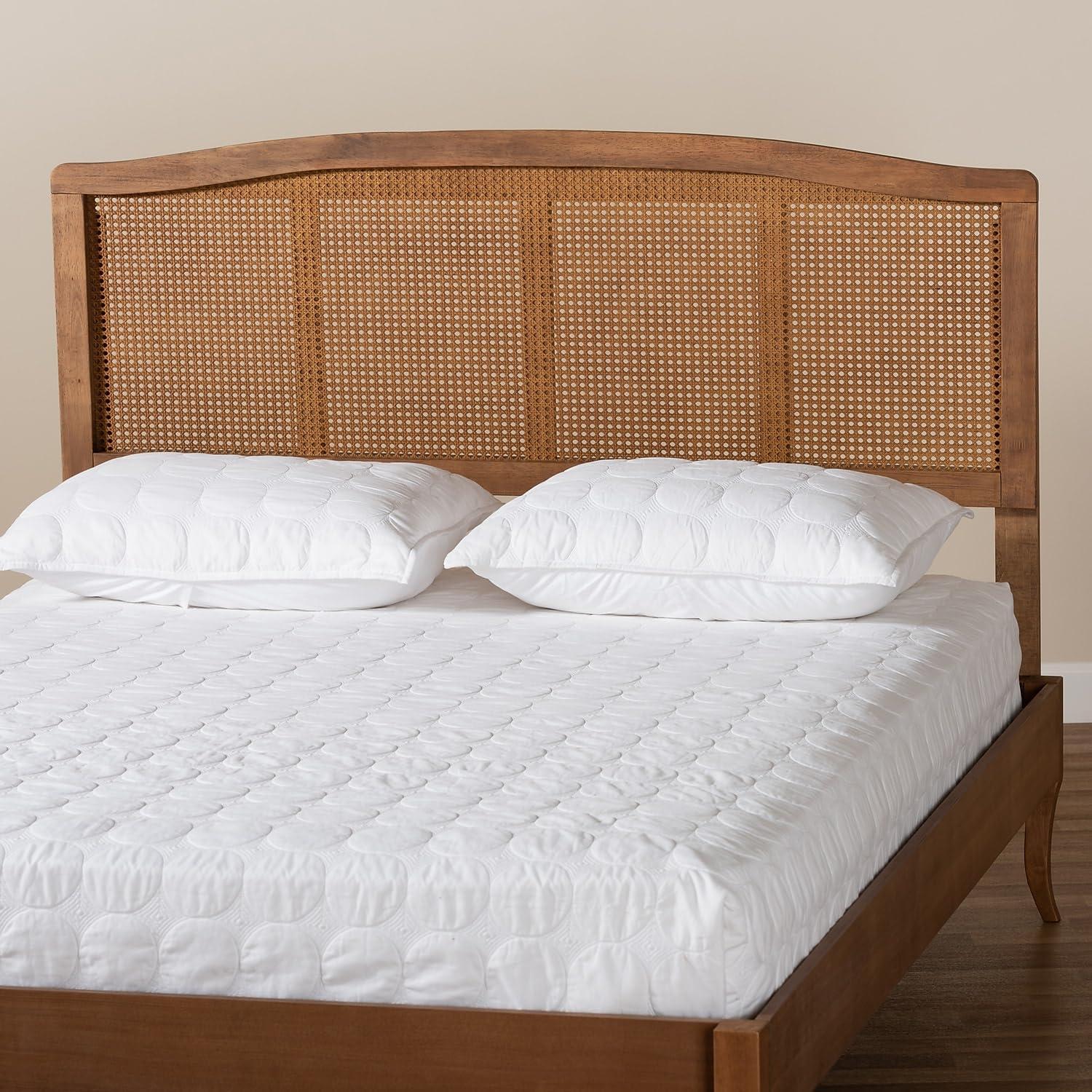 King Marieke Wood Headboard Ash Walnut - Baxton Studio: Mid-Century Synthetic Rattan, Rubberwood Frame