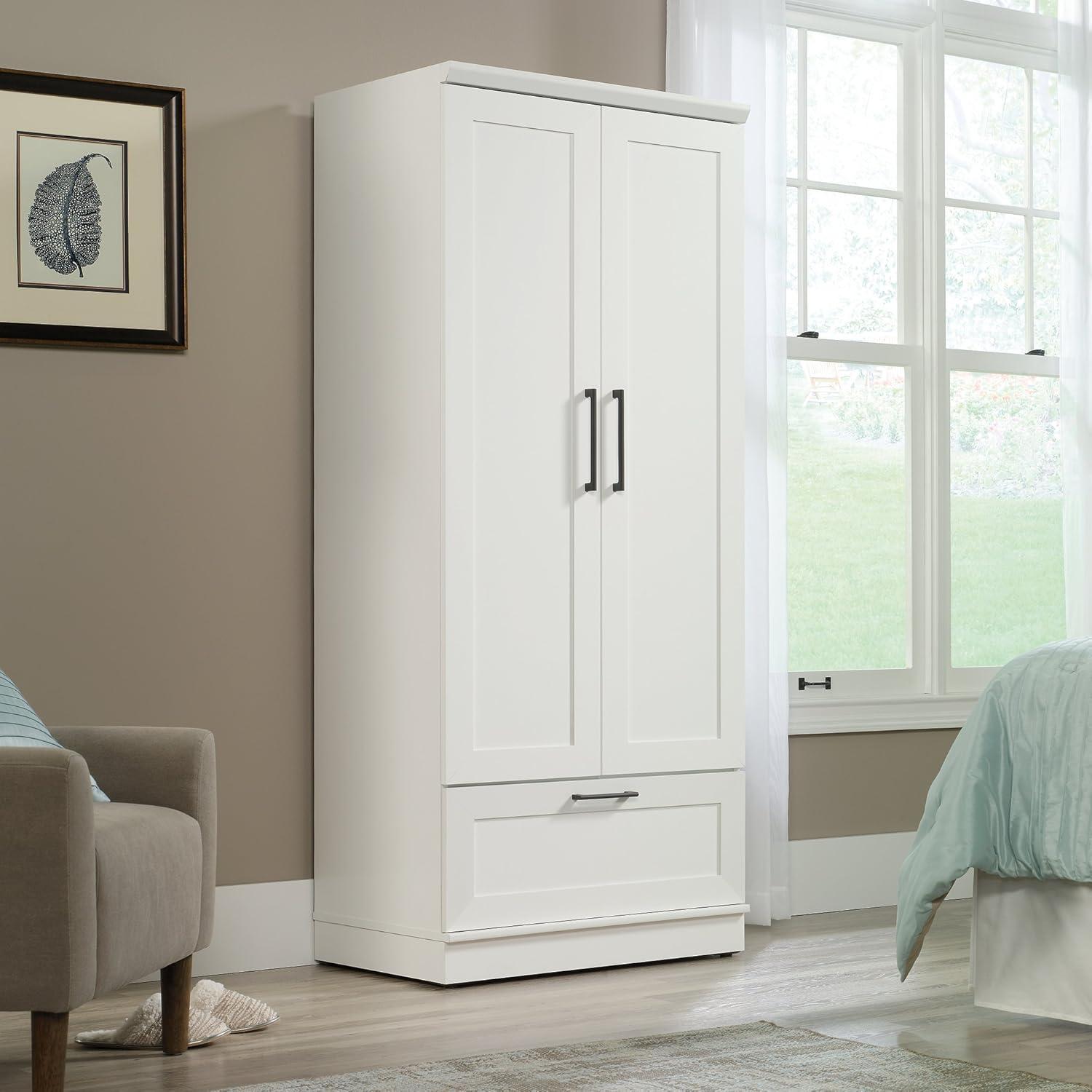 Homeplus Wardrobe Soft White - Sauder: MDF Construction, 2-Door Armoire Dresser with Drawers & Metal Hardware