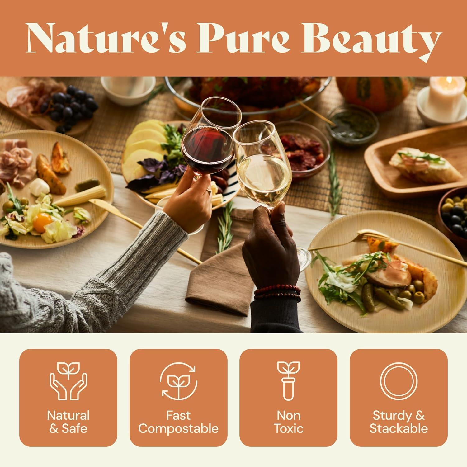 Chic Leaf Disposable Palm Leaf Trays, 17" x 12", 10 Pack, Compostable, Eco-Friendly Platters Charcuterie Board