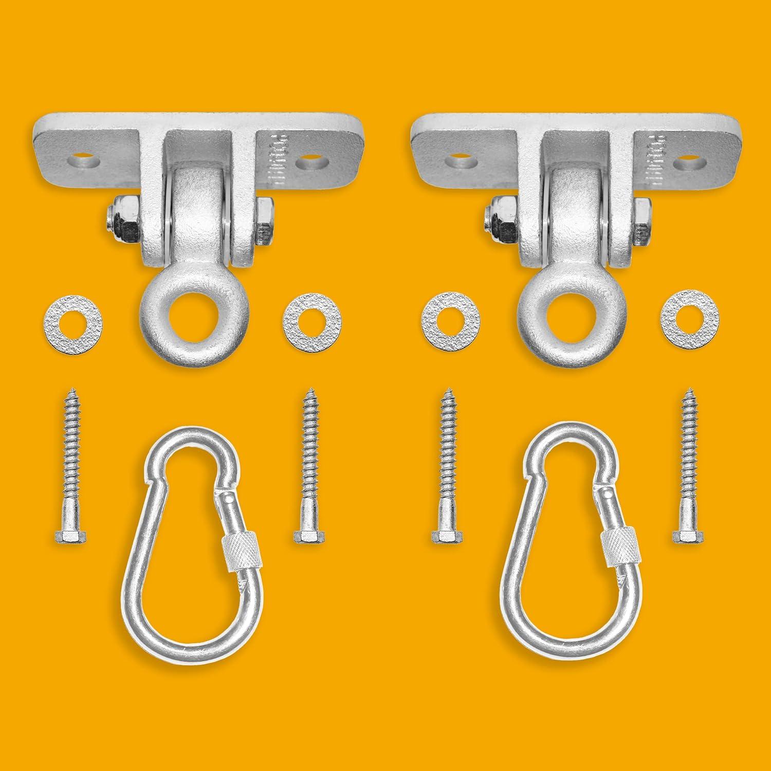 Jungle Gym Kingdom Swing Set Hangers - 2 Heavy Duty Brackets with Locking Snap Hooks for Porch, Patio, Playground - Indoor/Outdoor Hardware & Accessories
