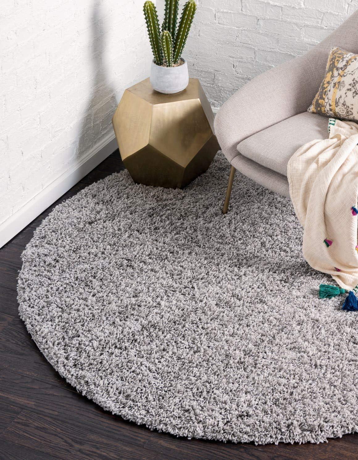 Unique Loom 8' 0 x 8' 0 Round Solid Shag Cloud Gray Area Rug