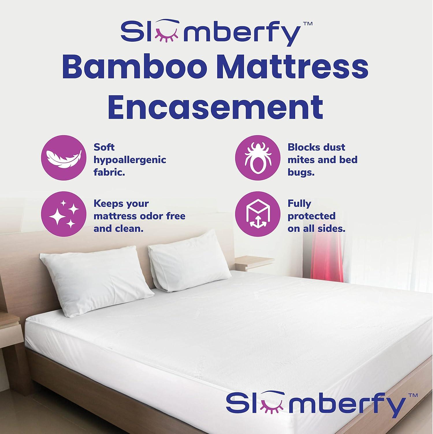Twin XL Size Waterproof Bamboo Mattress Encasement by Slumberfy, Premium Skin-Safe Mattress Protector with 360° EZ Zipper, Lab-Tested Bed Bug Mattress Cover, Zippered Mattress Encasement – 39x80 in.