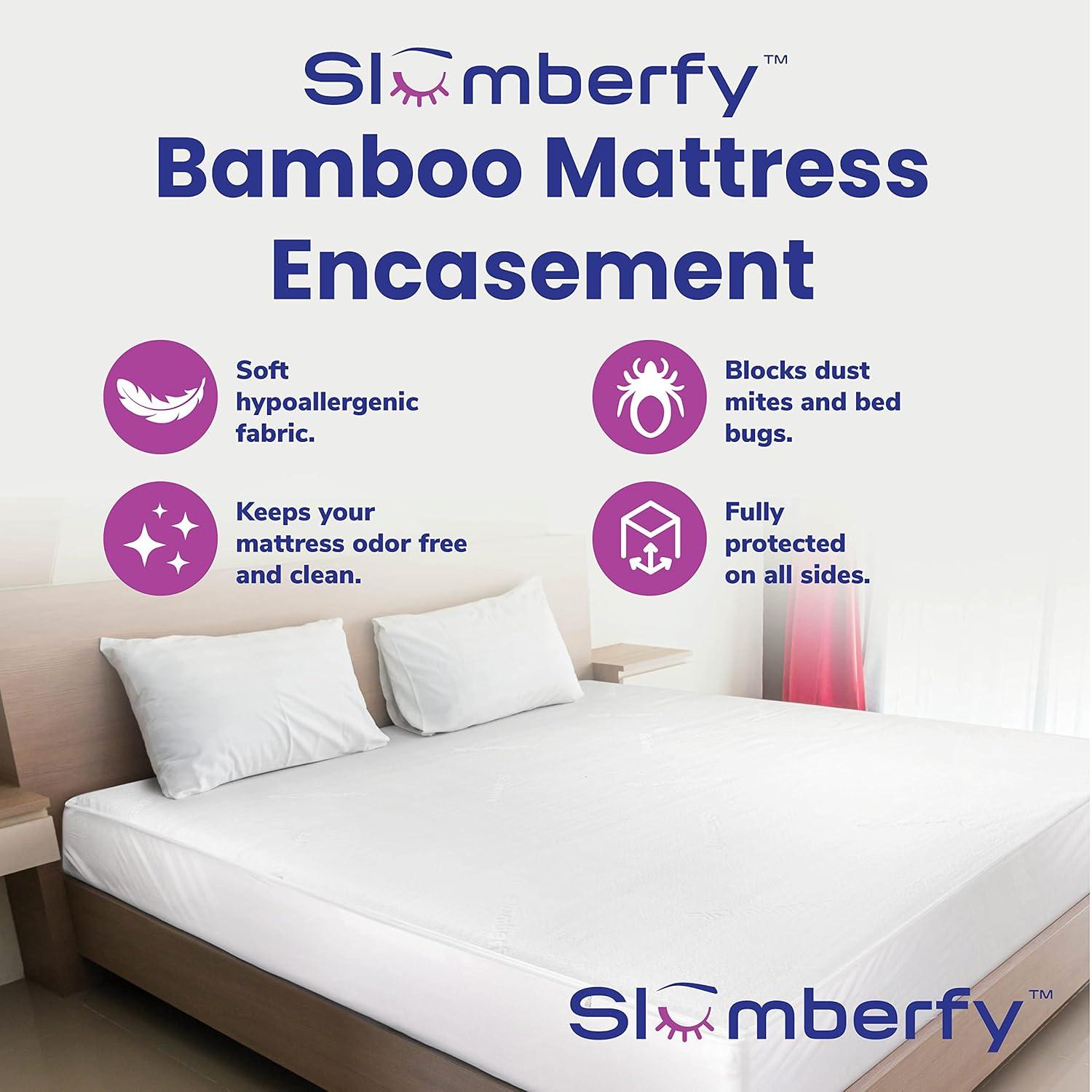Twin XL Size Waterproof Bamboo Mattress Encasement by Slumberfy, Premium Skin-Safe Mattress Protector with 360° EZ Zipper, Lab-Tested Bed Bug Mattress Cover, Zippered Mattress Encasement – 39x80 in.