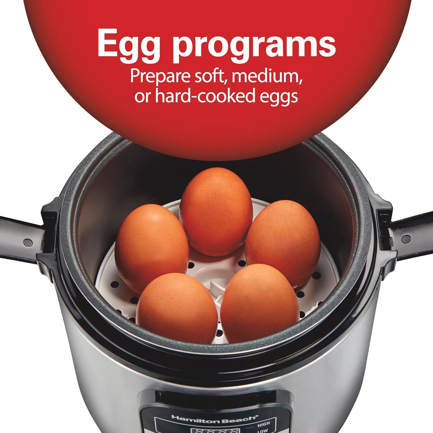 Hamilton Beach Compact Multi Cooker, 1.5 Quart, with Rice Cooker, Egg Cooker, Slow Cooker, Food Steamer and Cereal Functions, 37524