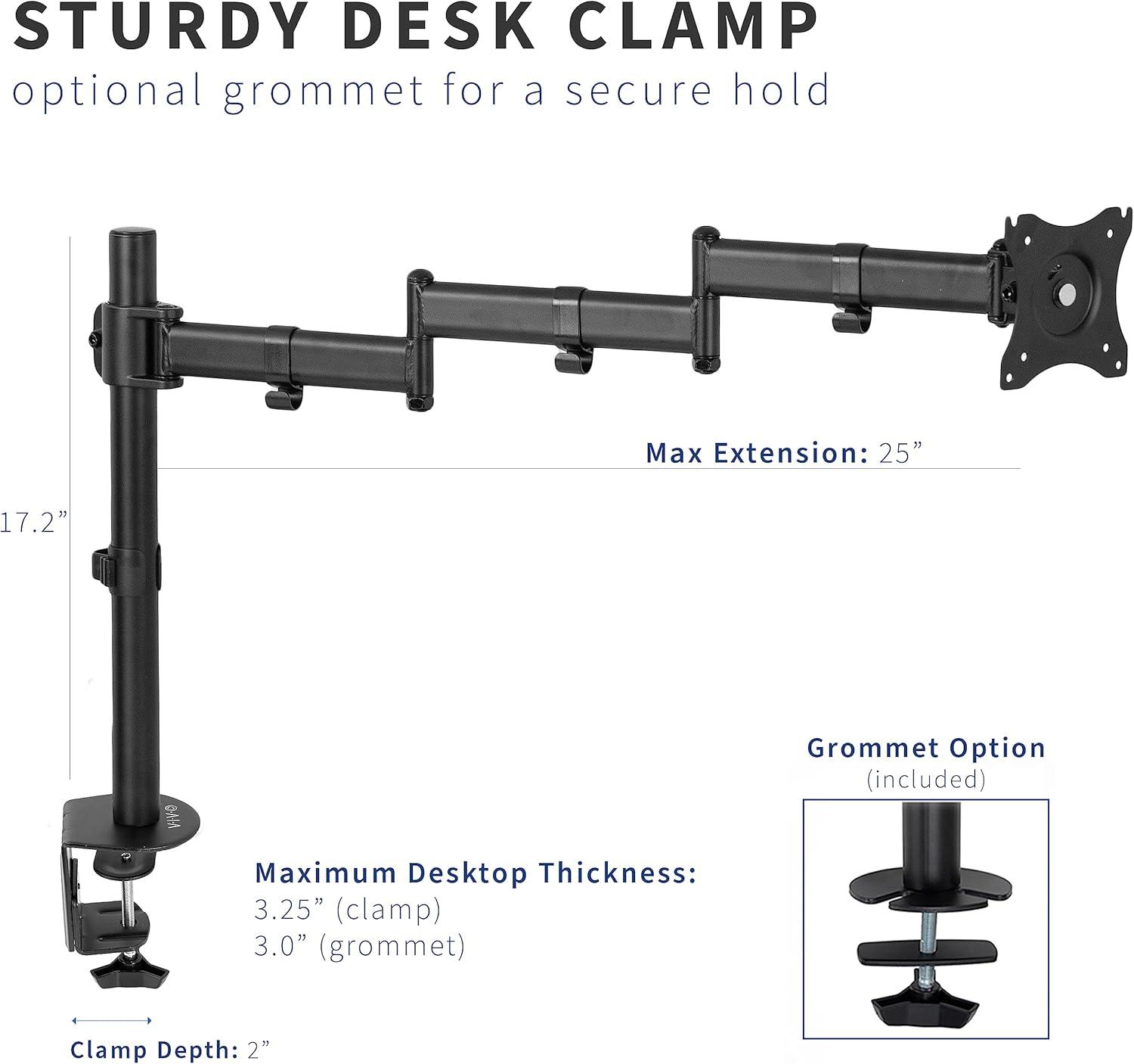 Black Adjustable Single Monitor Desk Mount with Extendable Arm