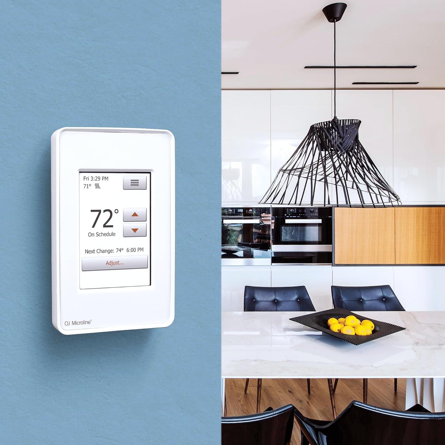 White Programmable Touchscreen Thermostat with Floor Sensor