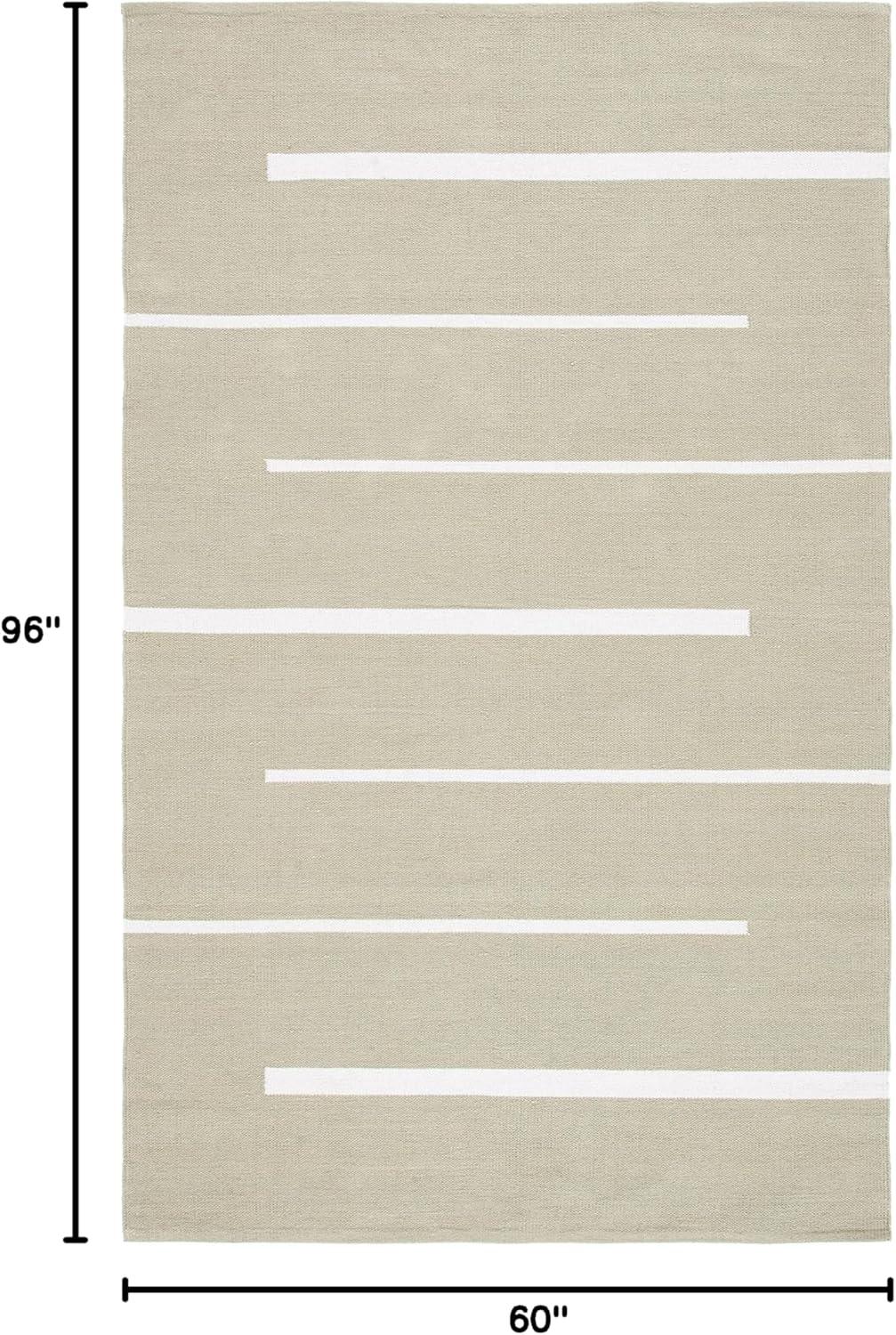 SAFAVIEH Montauk Oswald Geometric Striped Cotton Area Rug, Ivory/Light Green, 5' x 8'