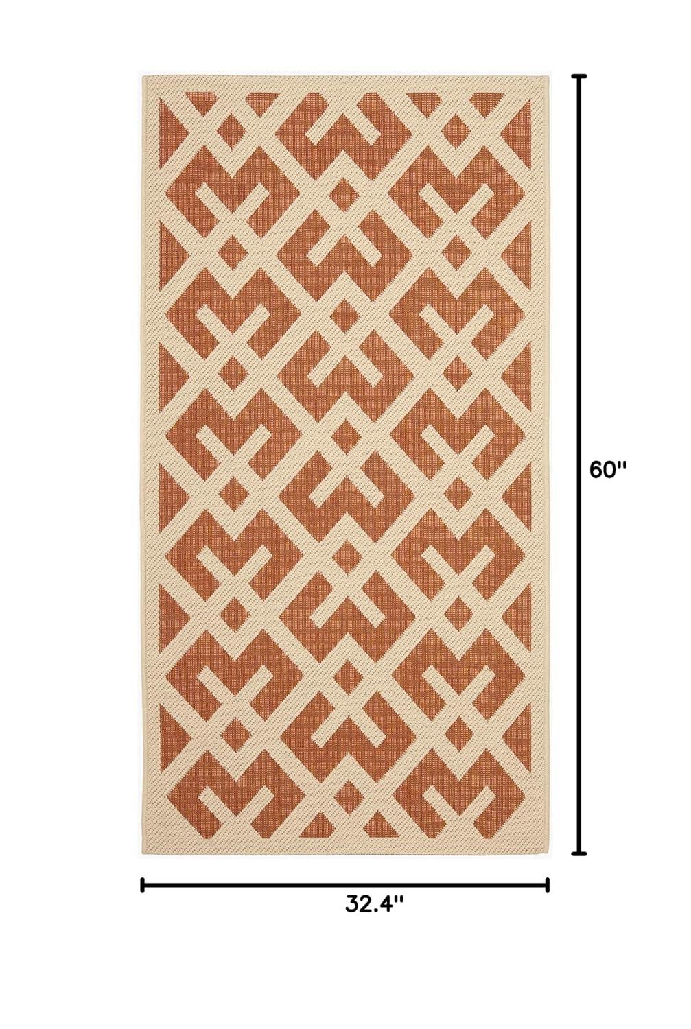 SAFAVIEH Courtyard Alvin Geometric Indoor/Outdoor Area Rug, 2'7" x 5', Terracotta/Bone