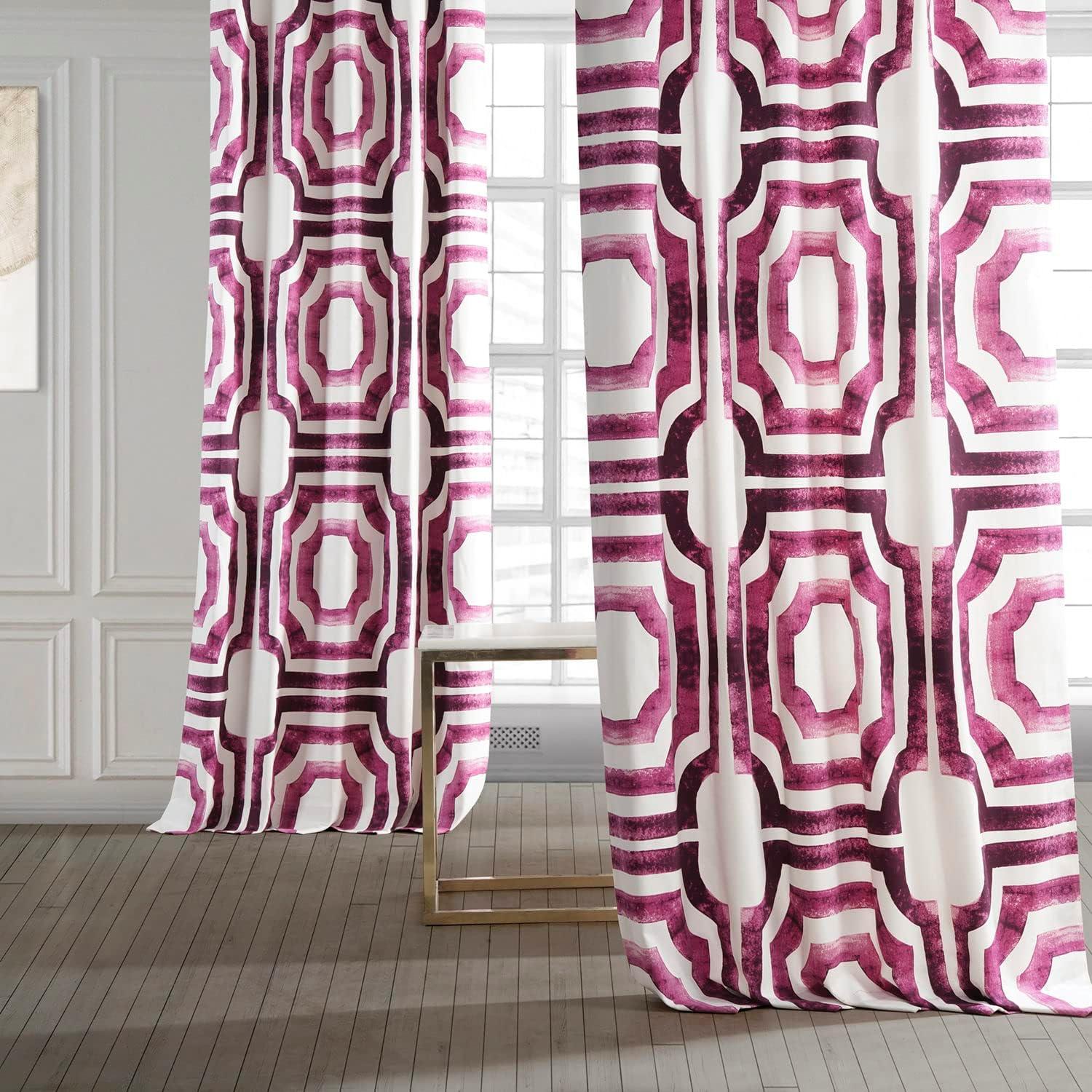 Mecca Pink Printed Cotton Curtain (1 Panel), Mecca Pink, 50W X 96L