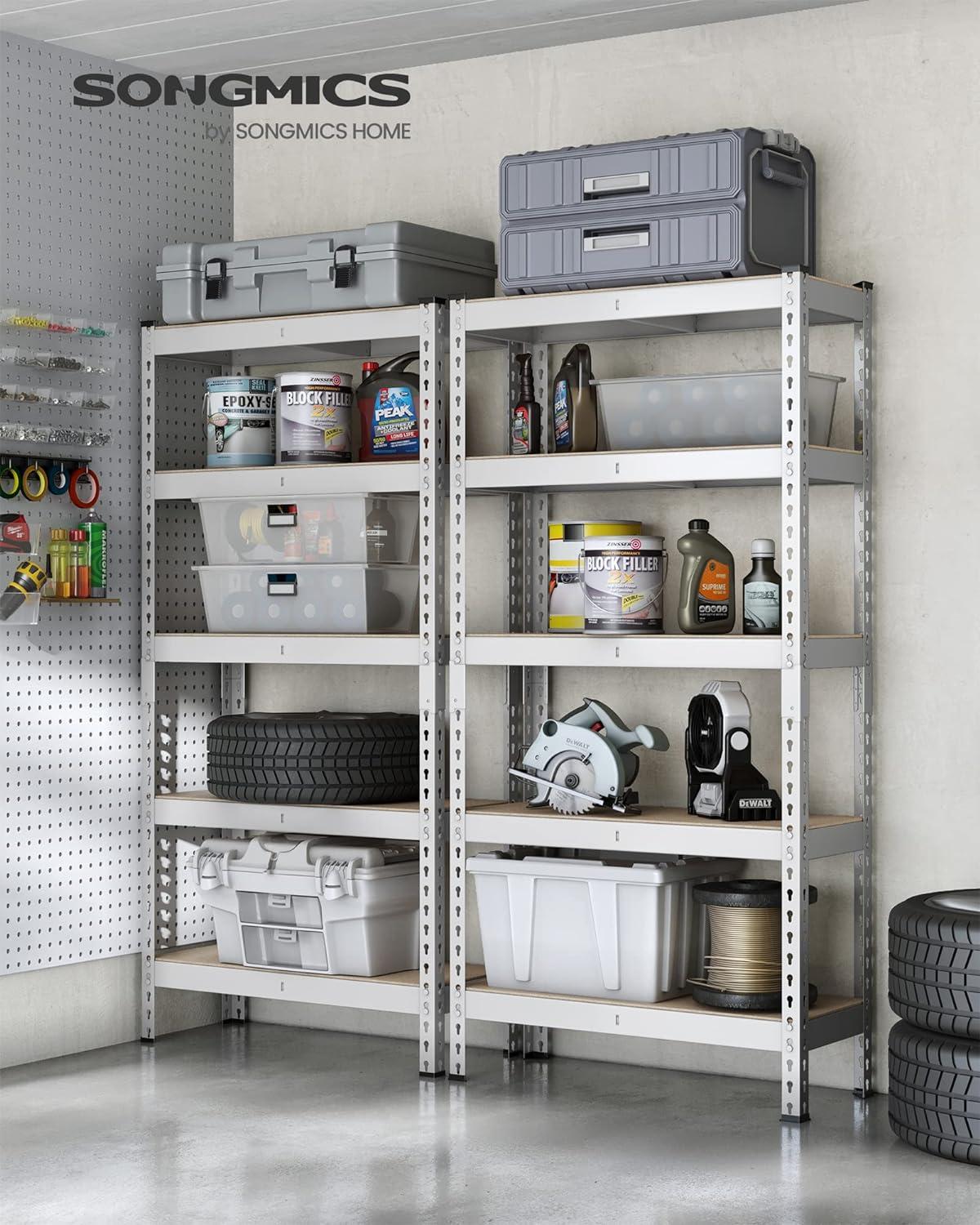 SONGMICS 5-Tier Storage Shelves Metal Garage Storage Boltless Assembly Adjustable Shelving Unit 11.8 x 29.5 x 59.1 inches Load 1929 lb for Shed Warehouse Basement Kitchen Silver