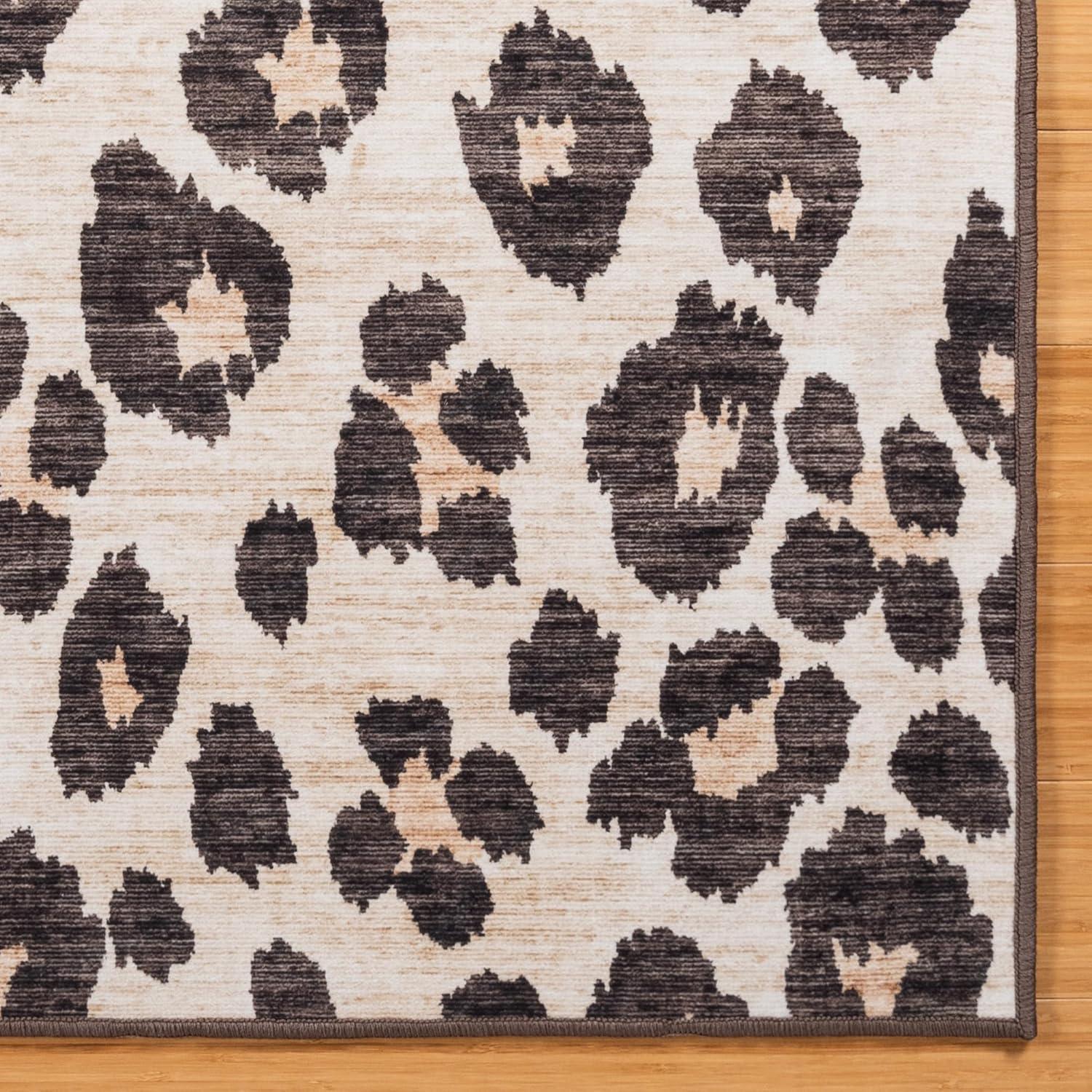 Gertmenian Crystal Print Lennie Leopard Brown Gold Ivory Modern Animal Print Flat Pile Indoor Area Rug