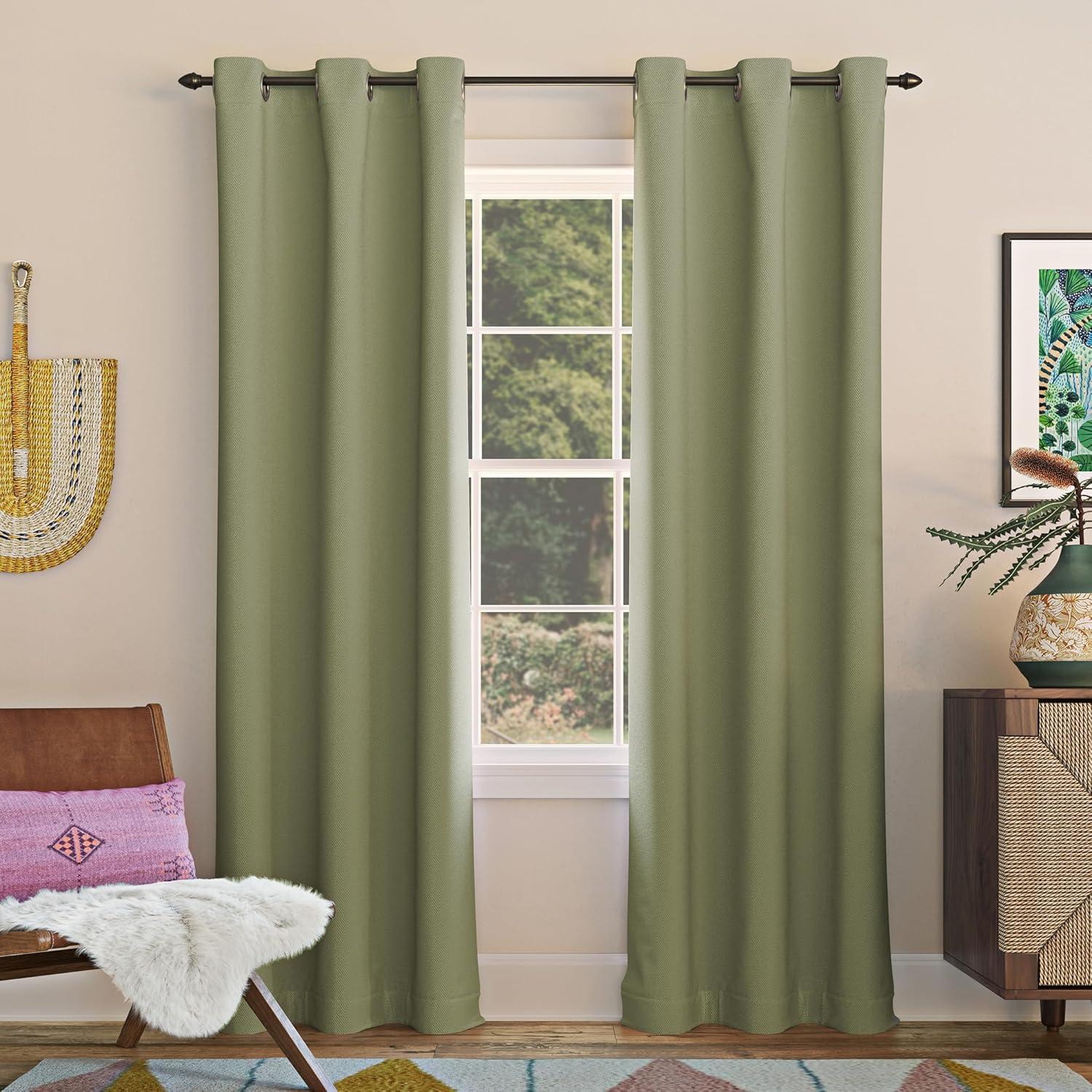 40"x84" Sun Zero Blackout Kenneth Energy Saving Grommet Curtain Panel Green: Modern Noise Reduction Twill
