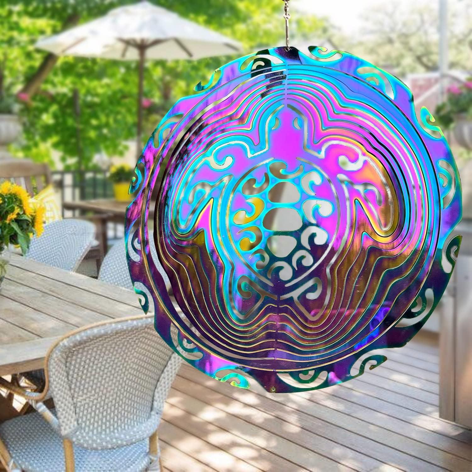 Wind Spinner Outdoor Metal 3D Wind Spinner Hanging Turtle Yard Garden Decor Gifts Stainless Steel Turtle Spinners with 360° Rotating Hook