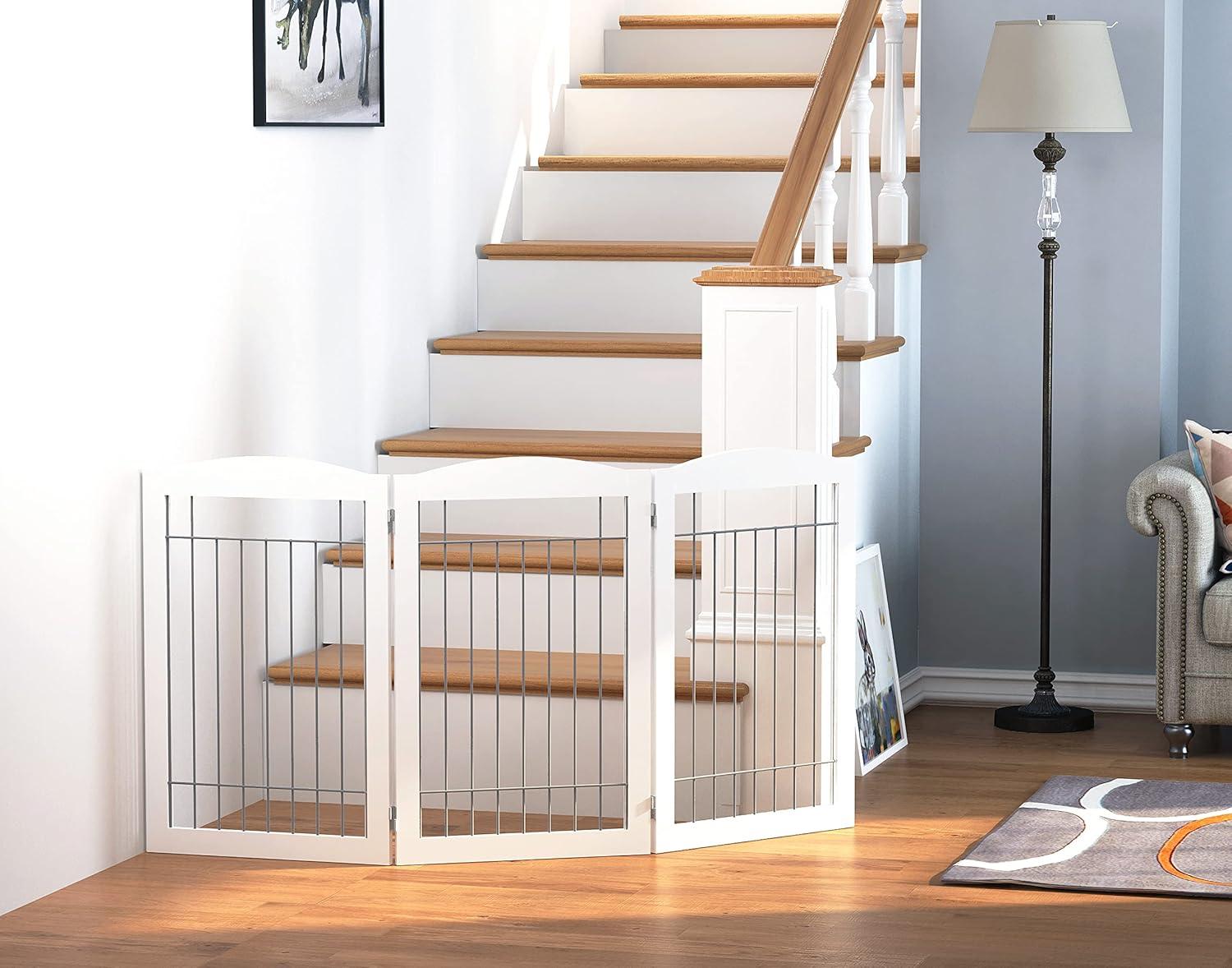 White Freestanding Foldable Pet Gate with Wire Panels