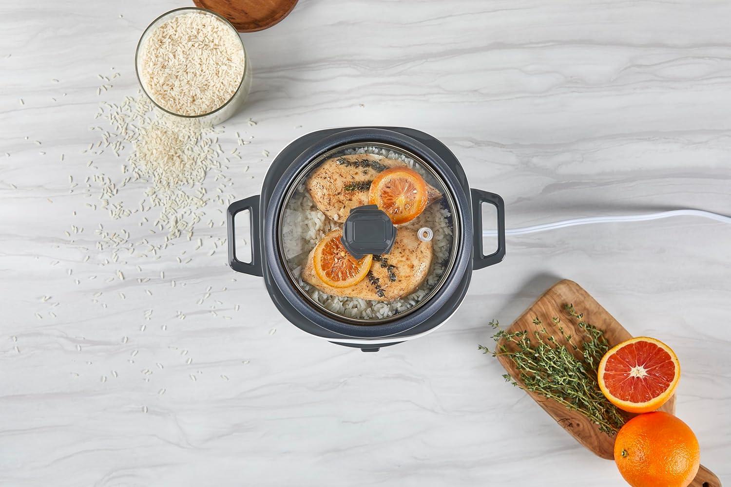 BLACK+DECKER 6-Cup Rice Cooker, RC506, 3-cup Uncooked Rice, Steaming Basket, Removable Non-Stick Bowl, One Touch