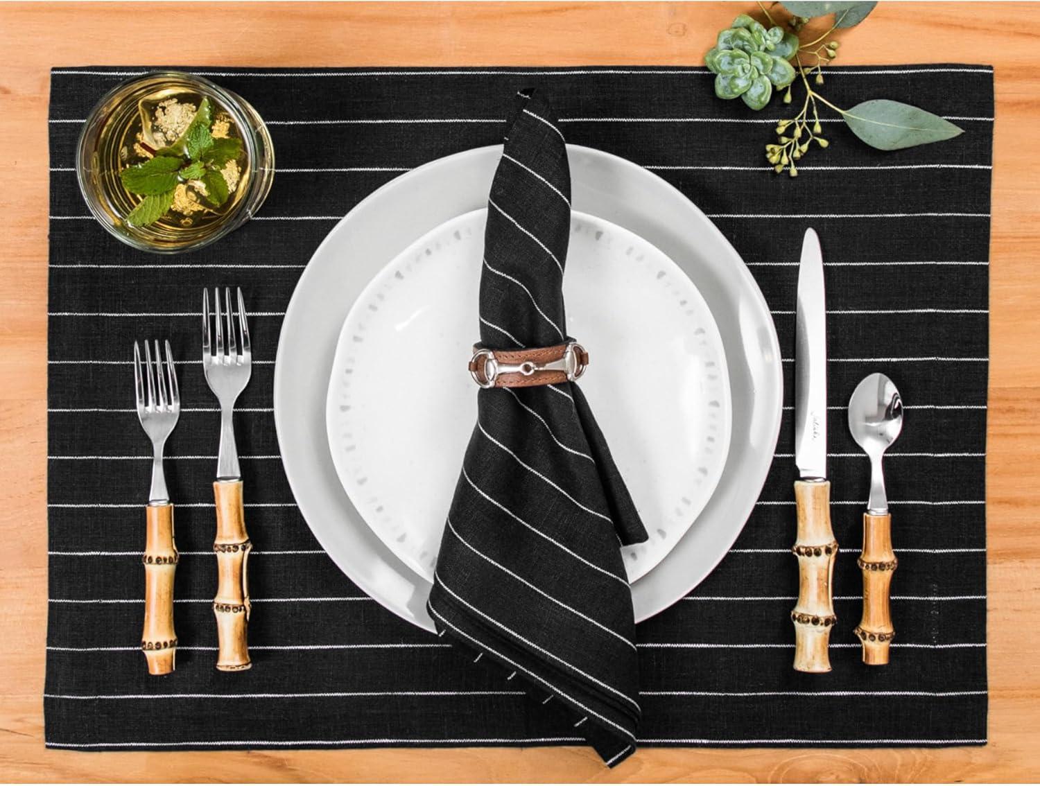 Pinstripe - 100% Pure Linen Square Dinner Napkins (Set of 4)