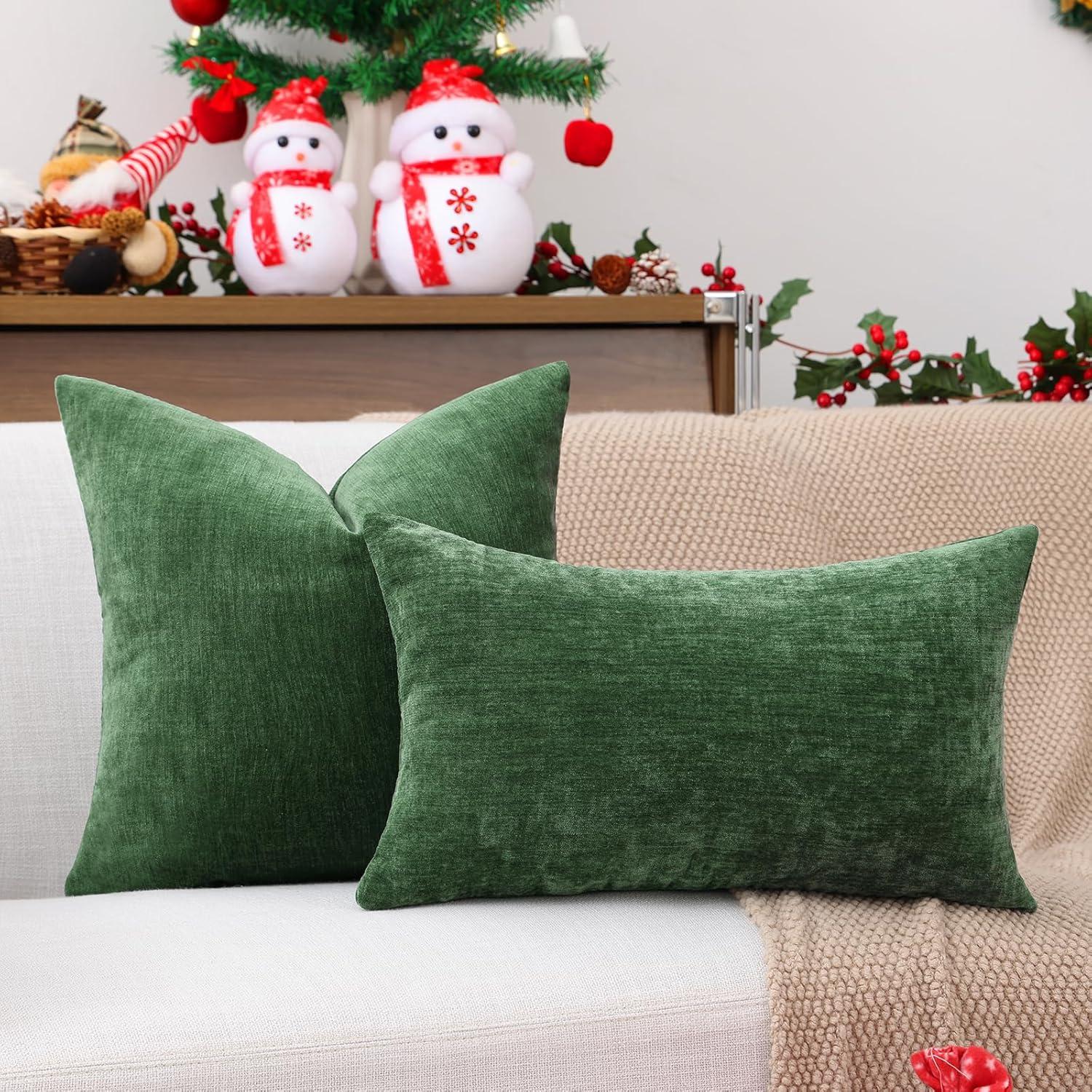 Green Chenille 18x18 Inch Decorative Pillow Covers, Pack of 2