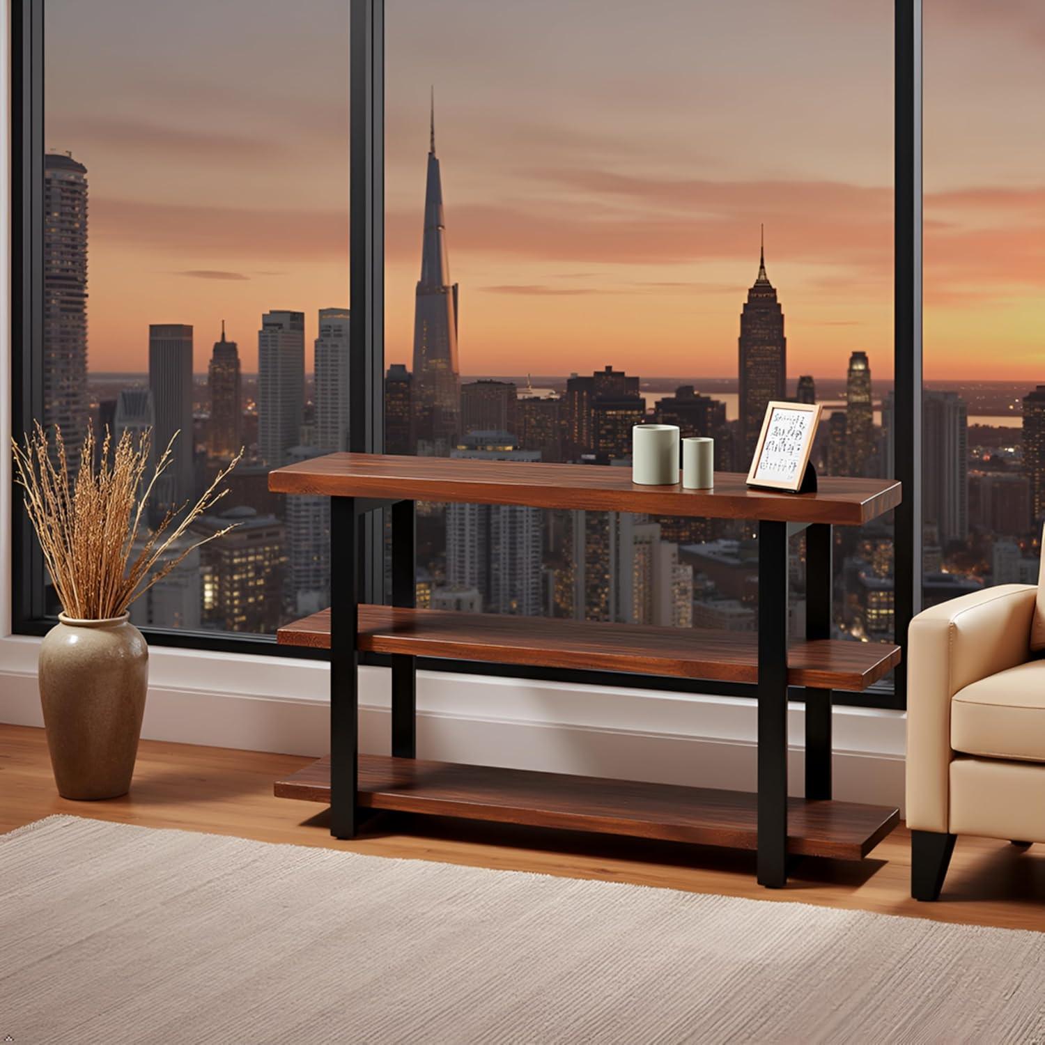 Pomona 2 Shelf Console Table Brown - Alaterre Furniture: Rustic Sofa Table, Metal Frame, Wood Top, Entryway Furniture