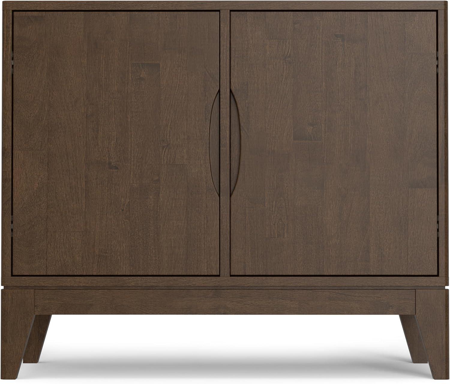 Simpli Home Harper SOLID HARDWOOD and Rubberwood 38 inch x 17 inch Rectangle Mid Century Modern 2 Door Sideboard Buffet / Storage Cabinet in Walnut Brown