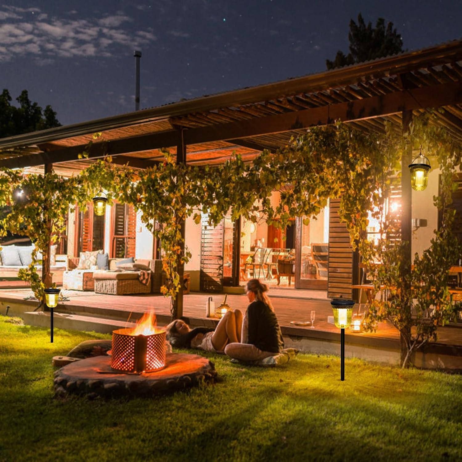 JSOT 4 Pack Solar Pathway Lights Outdoor Waterproof, 200LM Solar Path Lights, Super Bright Solar Garden Lights for Yard Lawn Walkway Driveway, Warm/White Light