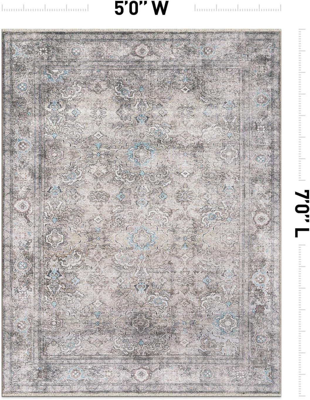 World Rug Gallery Transitional Distressed Vintage Machine Washable Area Rug- OLIVE 5' X 7'