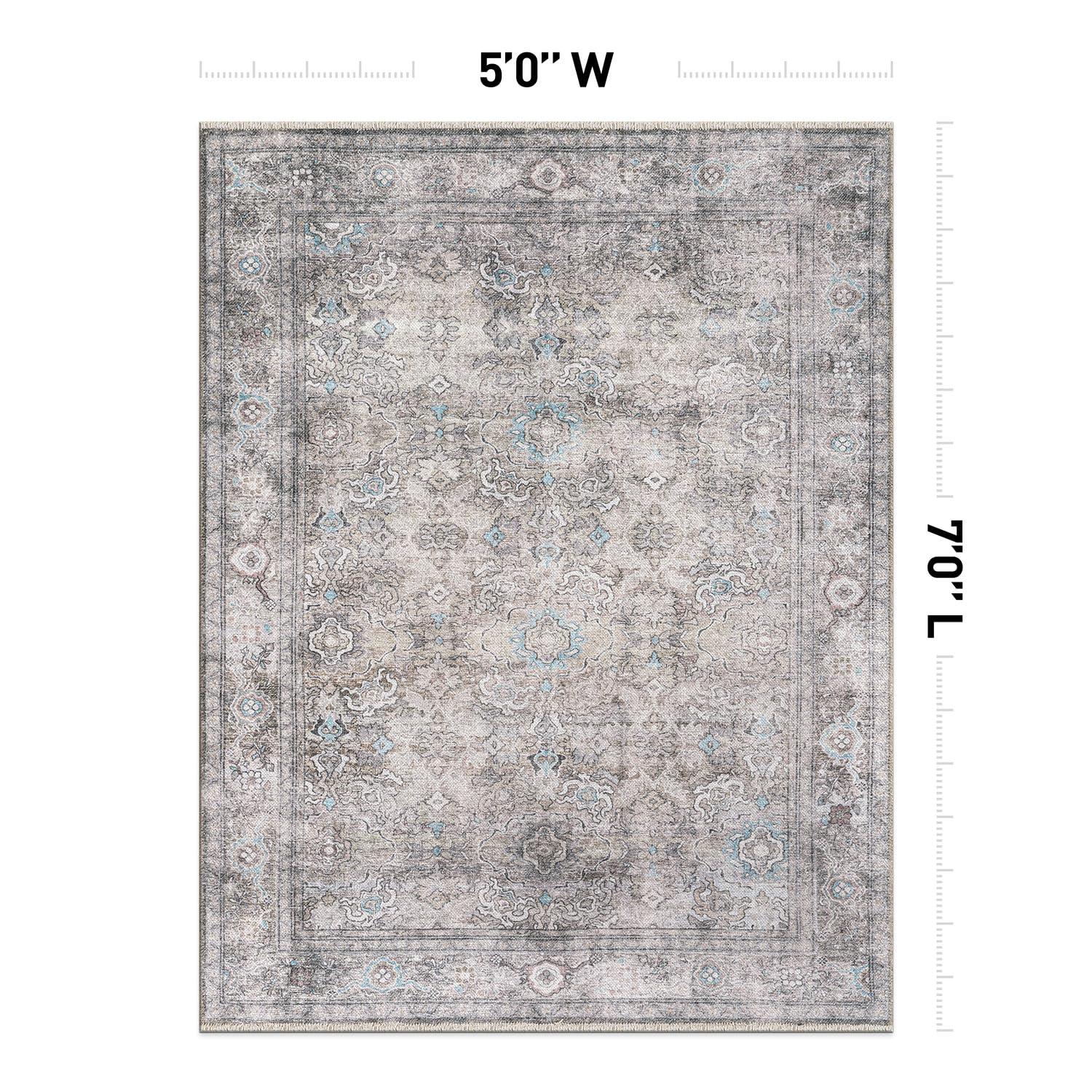 World Rug Gallery Transitional Distressed Vintage Machine Washable Area Rug- OLIVE 5' X 7'