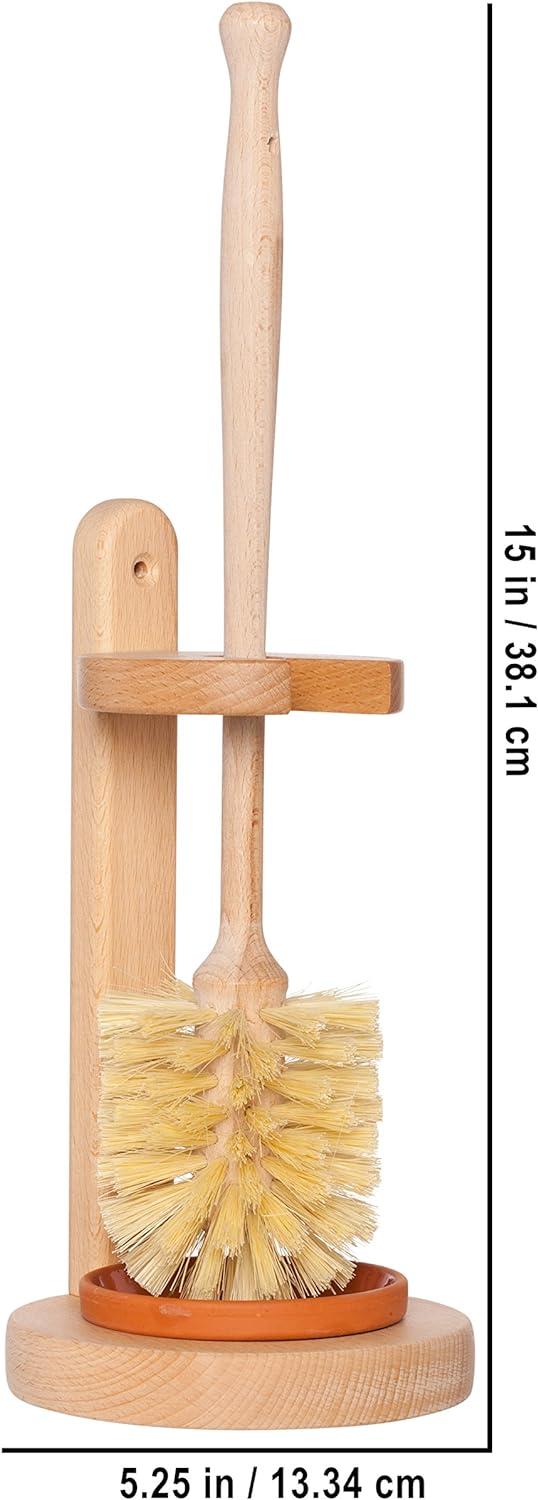 Oiled Beechwood Toilet Brush Stand with Tampico Fiber Brush