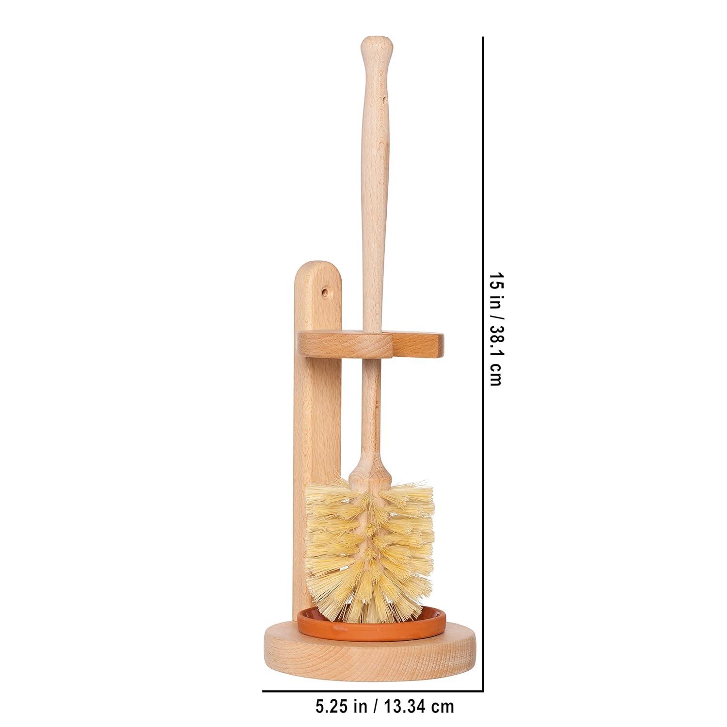 REDECKER Oiled Beechwood Toilet Brush Stand with Tampico Fiber Toilet Brush, 9-7/8 inches - Natural Bristles are Heat-Resistant and Retain Shape, Made in Germany - Wood Toilet Brush Set