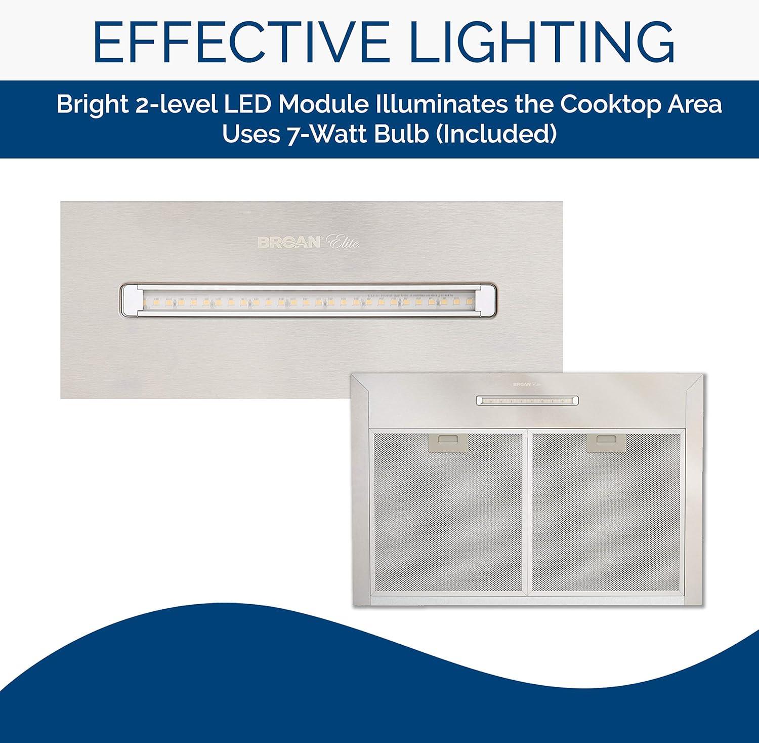 Broan-NuTone 24-inch Wall-Mount Chimney-Style Convertible Range Hood with 3-Speed Exhaust Fan and Light, 460 Max Blower CFM, Stainless Steel