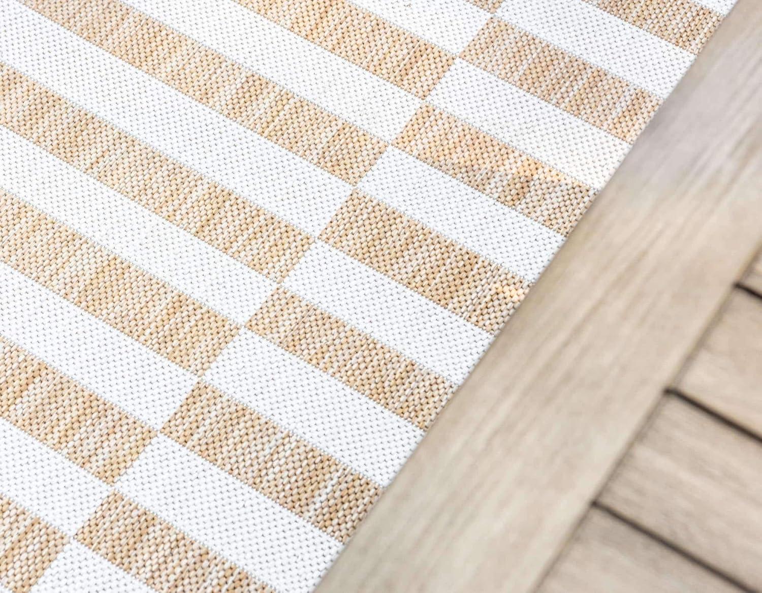 Unique Loom 5' 1 x 8' 0 Rectangle Indoor/Outdoor Striped Taupe Area Rug